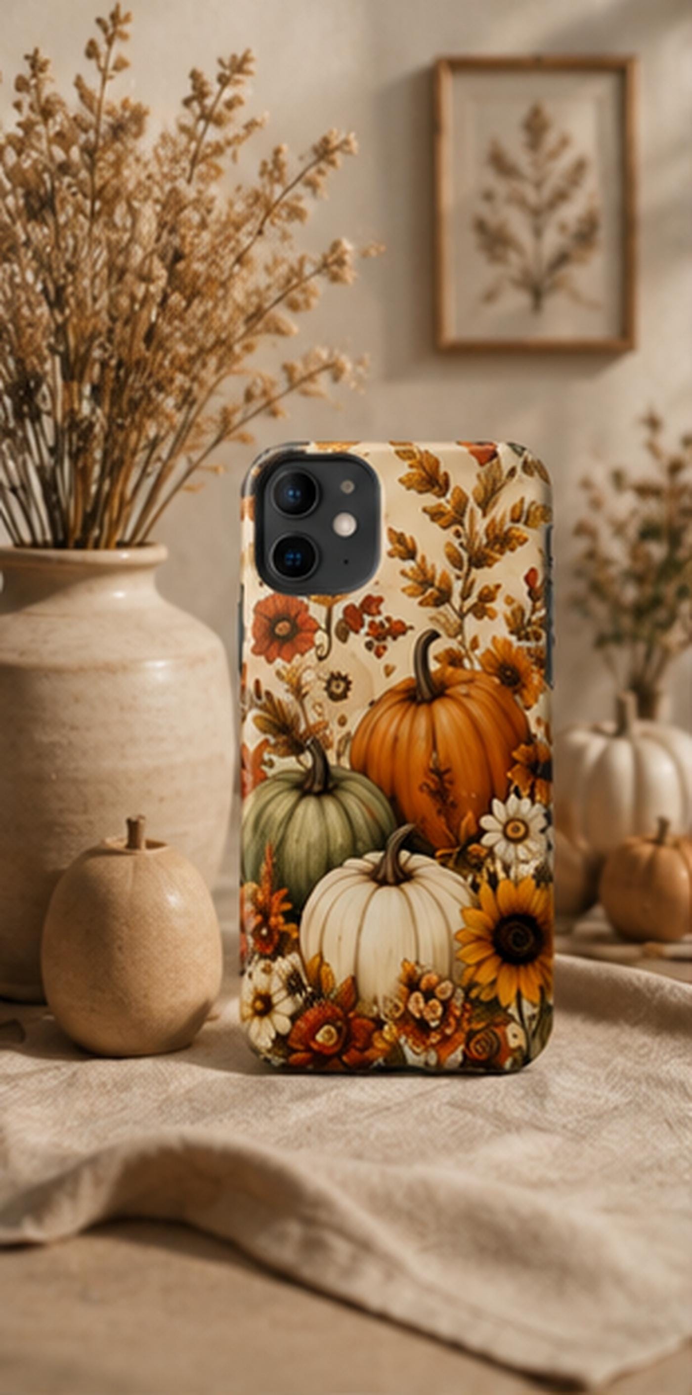 Autumn Pumpkin Floral Tough Phone Case Fall Sunflower Harvest Design, product view 2