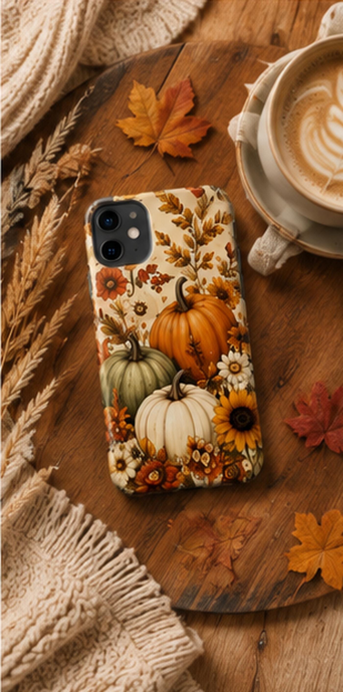 Autumn Pumpkin Floral Tough Phone Case Fall Sunflower Harvest Design, product view 3