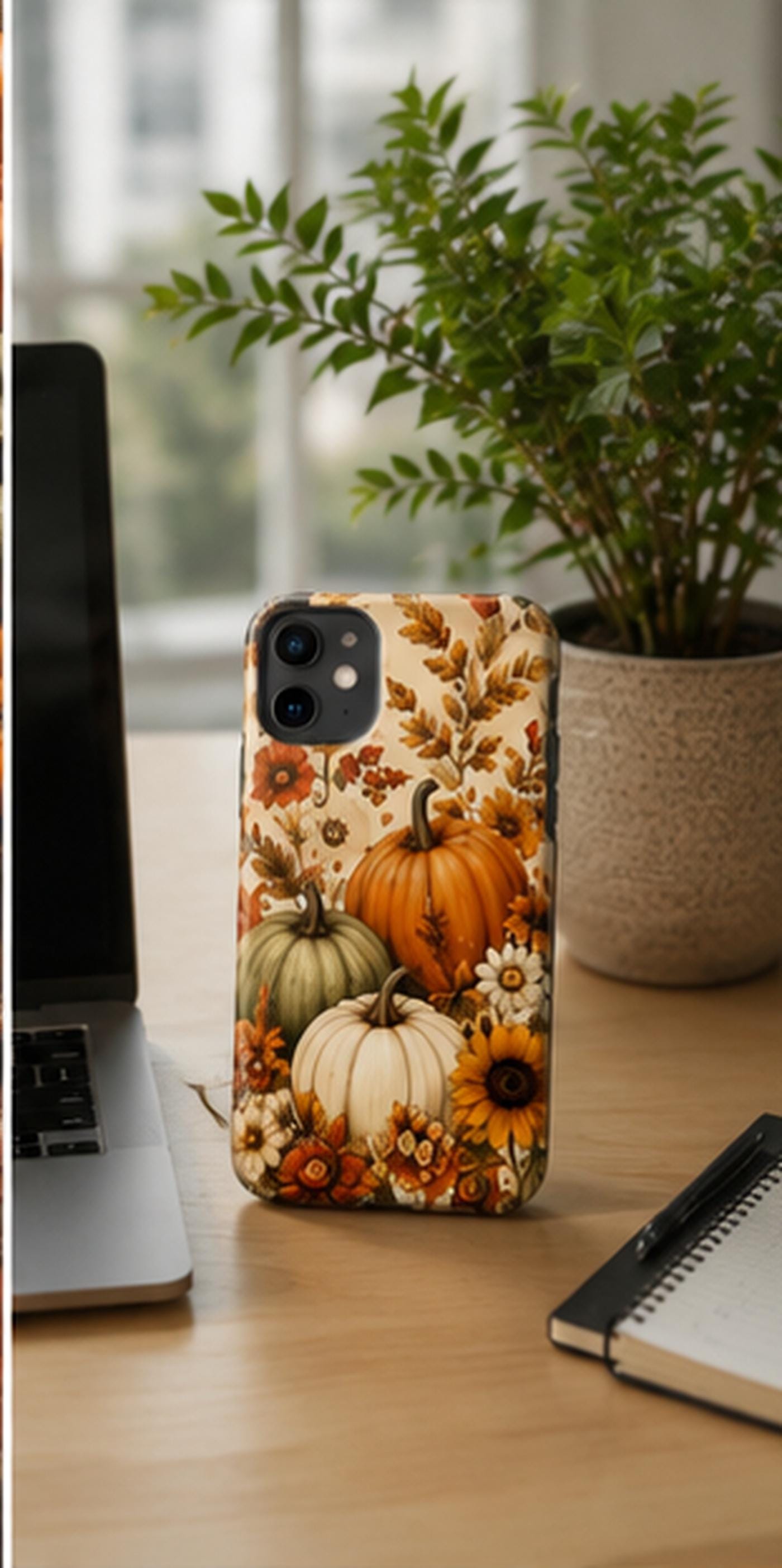 Autumn Pumpkin Floral Tough Phone Case Fall Sunflower Harvest Design, product view 4