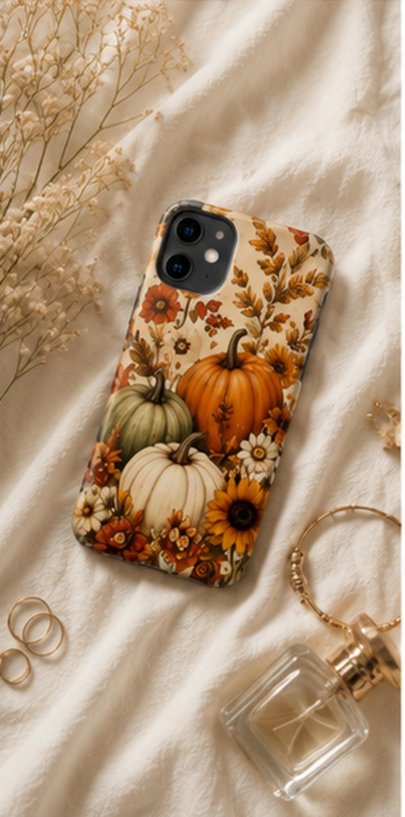 Autumn Pumpkin Floral Tough Phone Case Fall Sunflower Harvest Design, product view 5