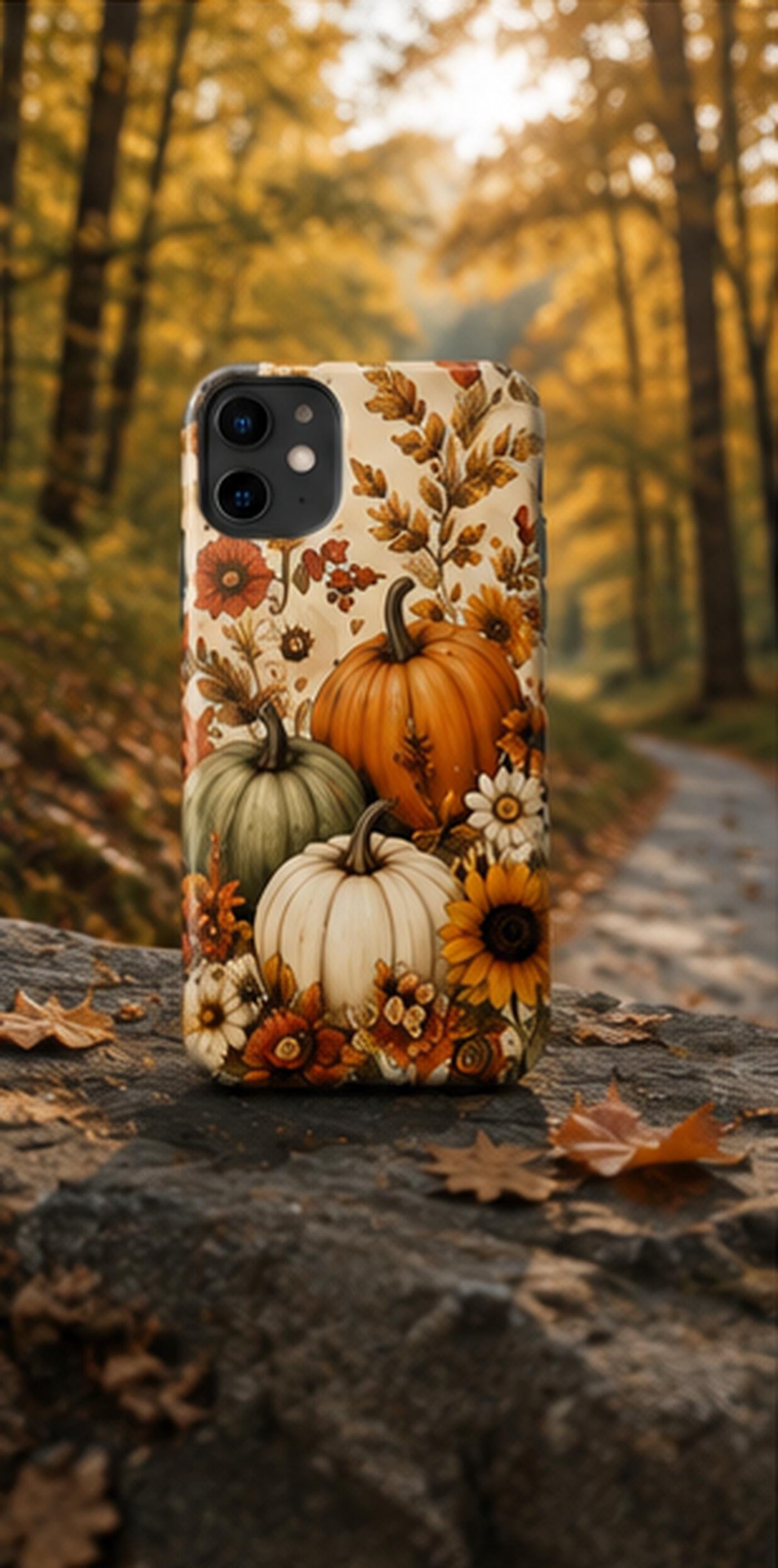 Autumn Pumpkin Floral Tough Phone Case Fall Sunflower Harvest Design, product view 6