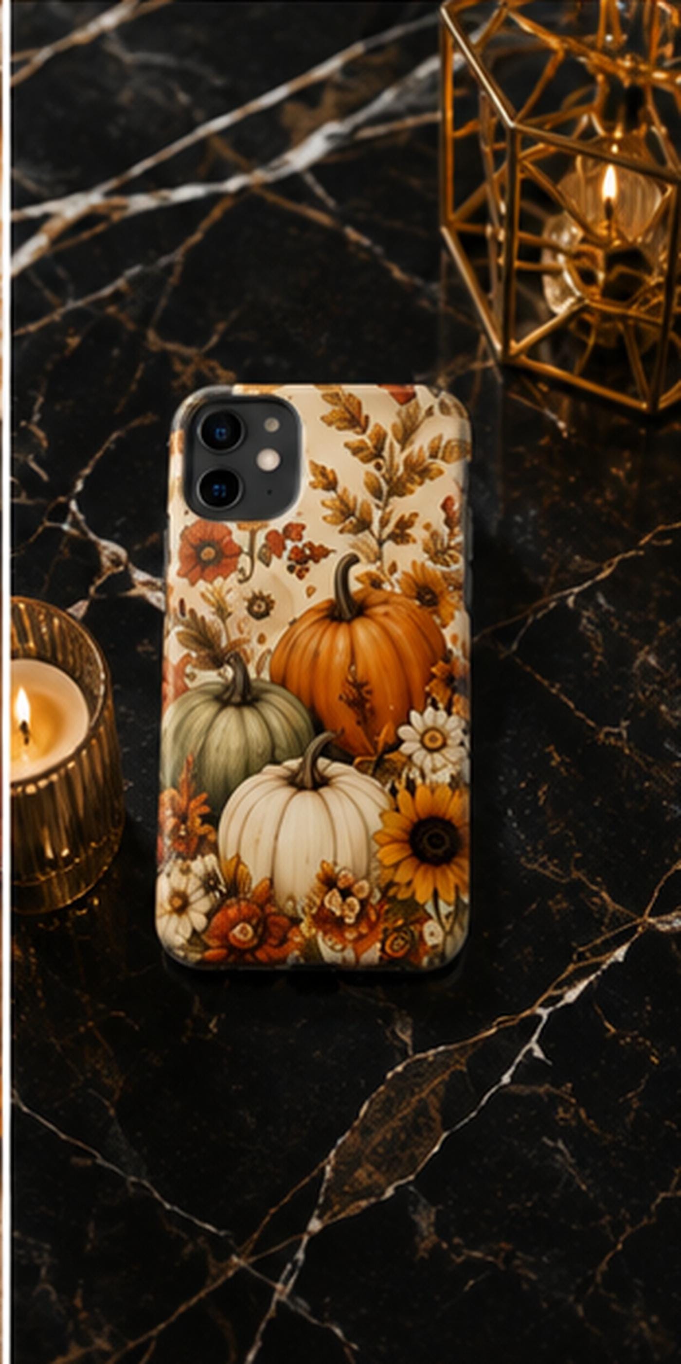 Autumn Pumpkin Floral Tough Phone Case Fall Sunflower Harvest Design, product view 7