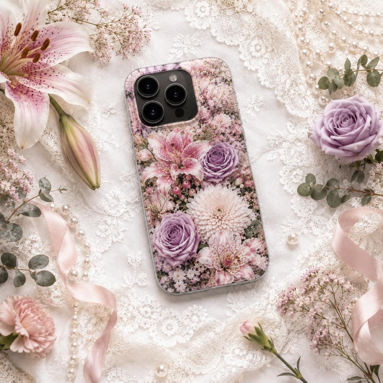Floral Tough Phone Case — Pink Rose & Dahlia Protective Phone Cover