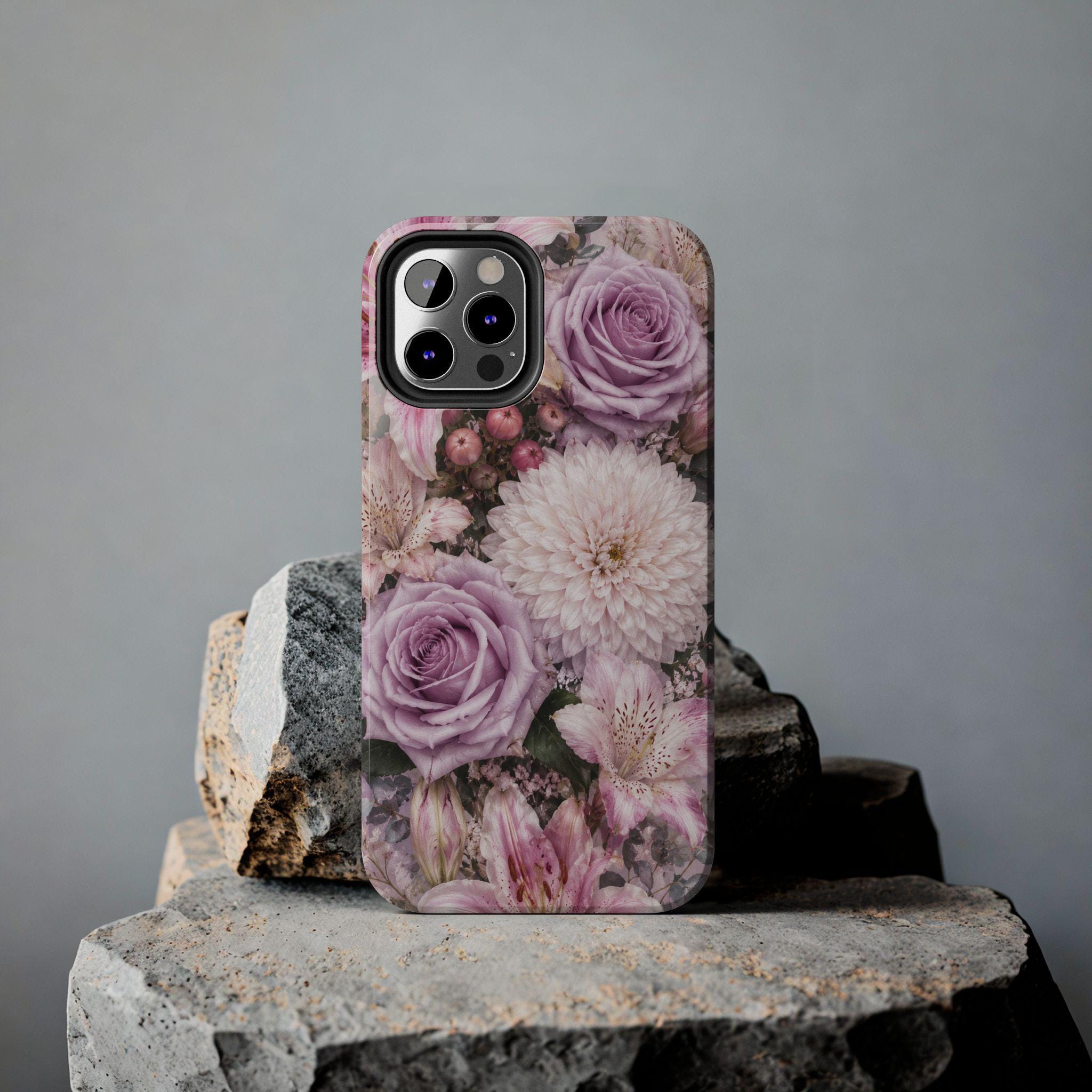 Floral Tough Phone Case — Pink Rose & Dahlia Protective Phone Cover, product view 2