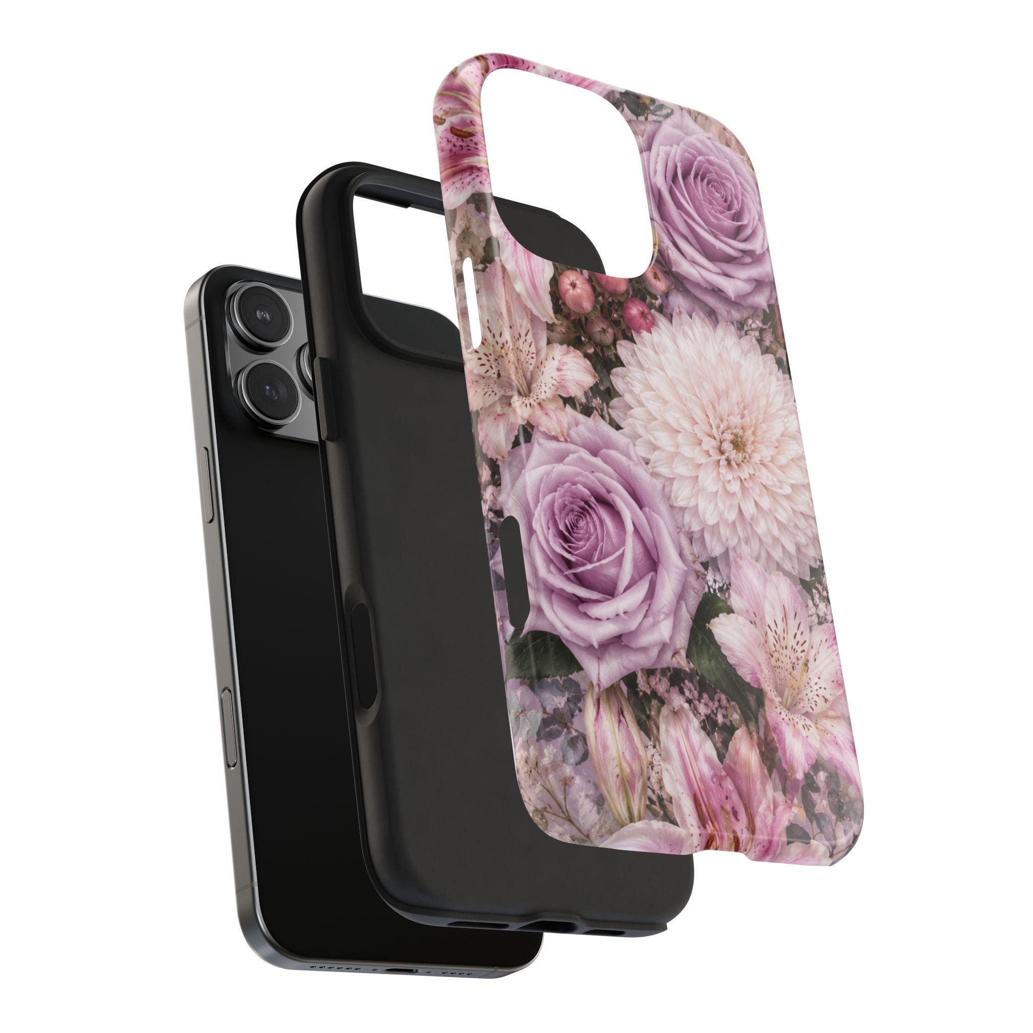 Floral Tough Phone Case — Pink Rose & Dahlia Protective Phone Cover, product view 4