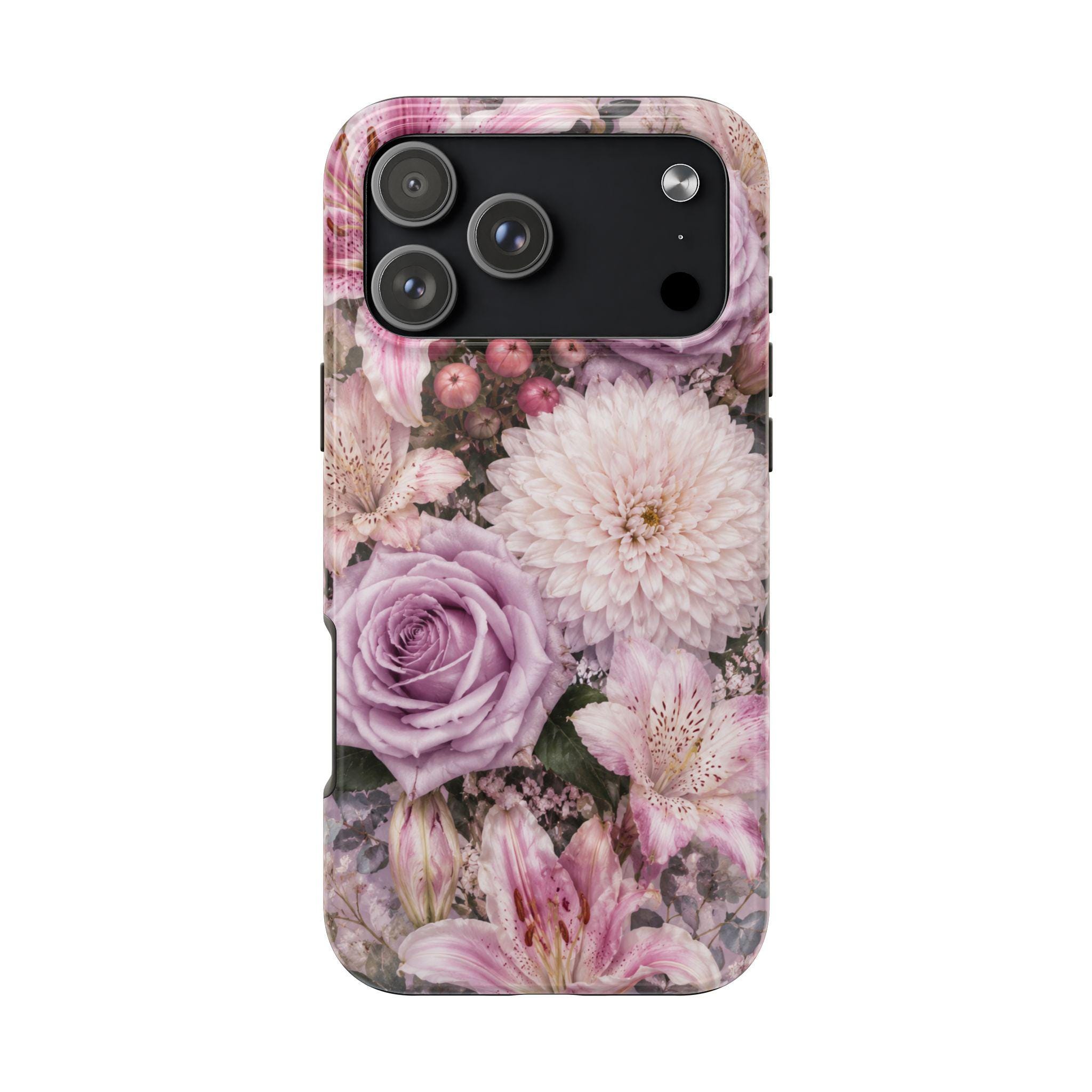 Floral Tough Phone Case — Pink Rose & Dahlia Protective Phone Cover, product view 5