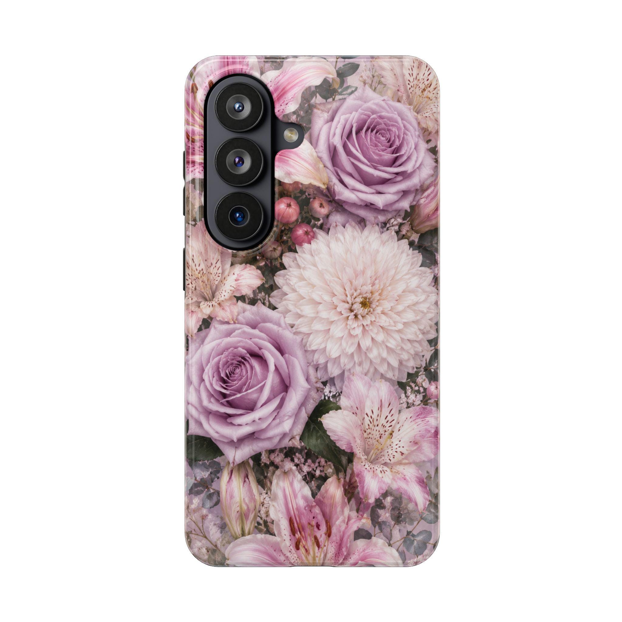 Floral Tough Phone Case — Pink Rose & Dahlia Protective Phone Cover, product view 6