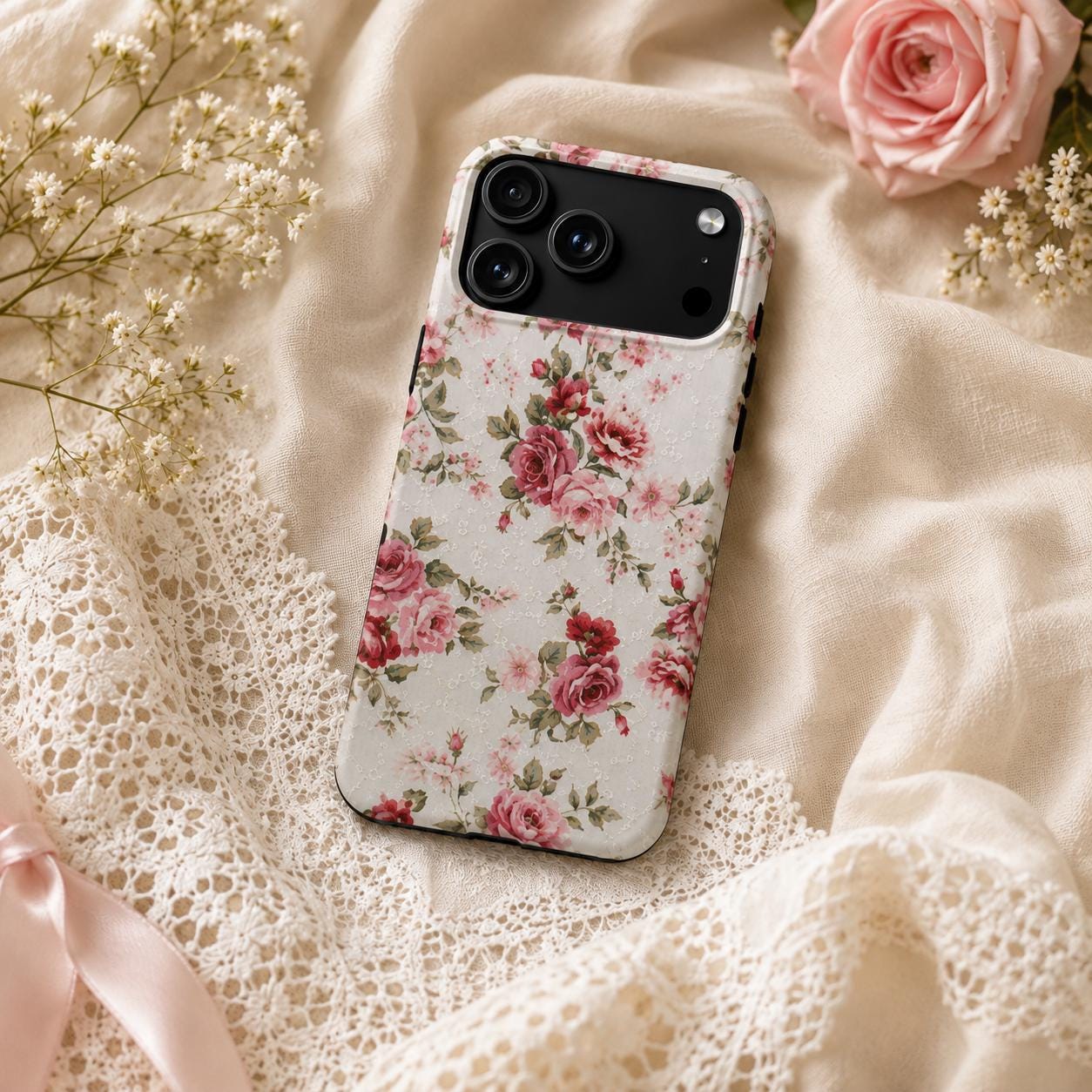 Lisa'sDress Vintage Pink Rose Garden Tough Protection Phone Case, product view 2