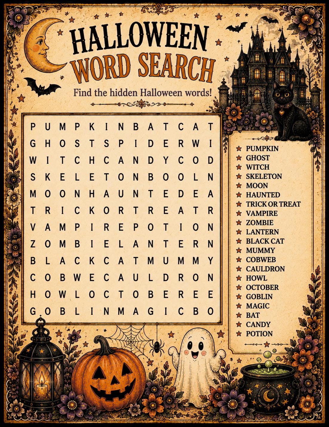 Vintage Halloween Kids Activity Pack | Printable Halloween Games | Instant Download, product view 4