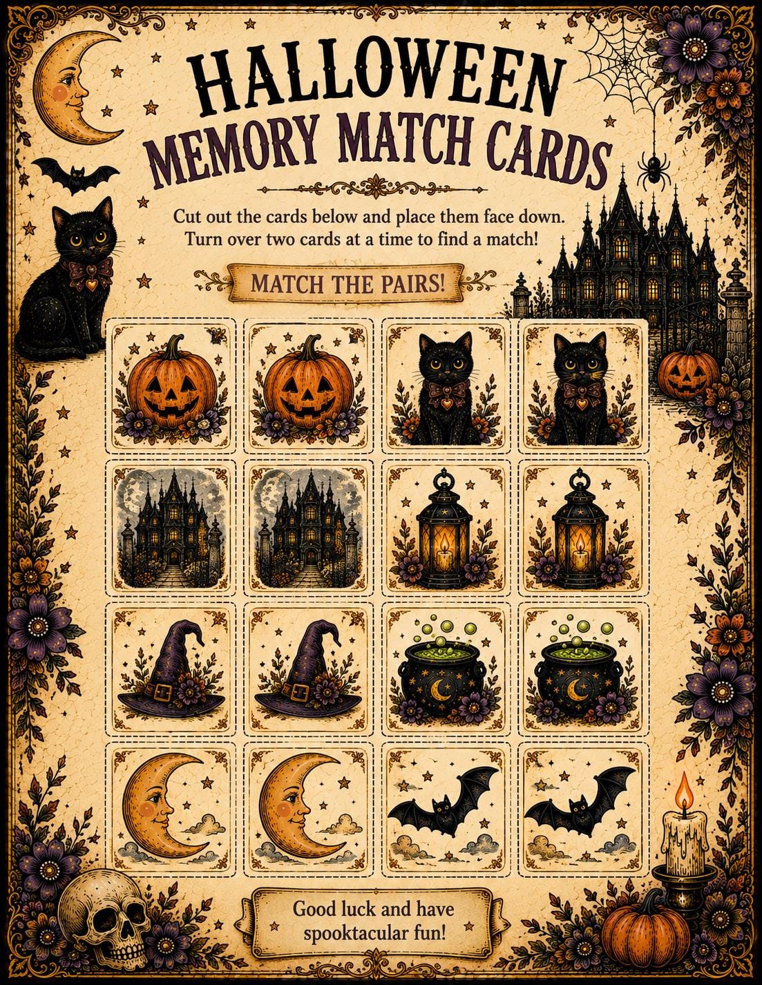Vintage Halloween Kids Activity Pack | Printable Halloween Games | Instant Download, product view 5