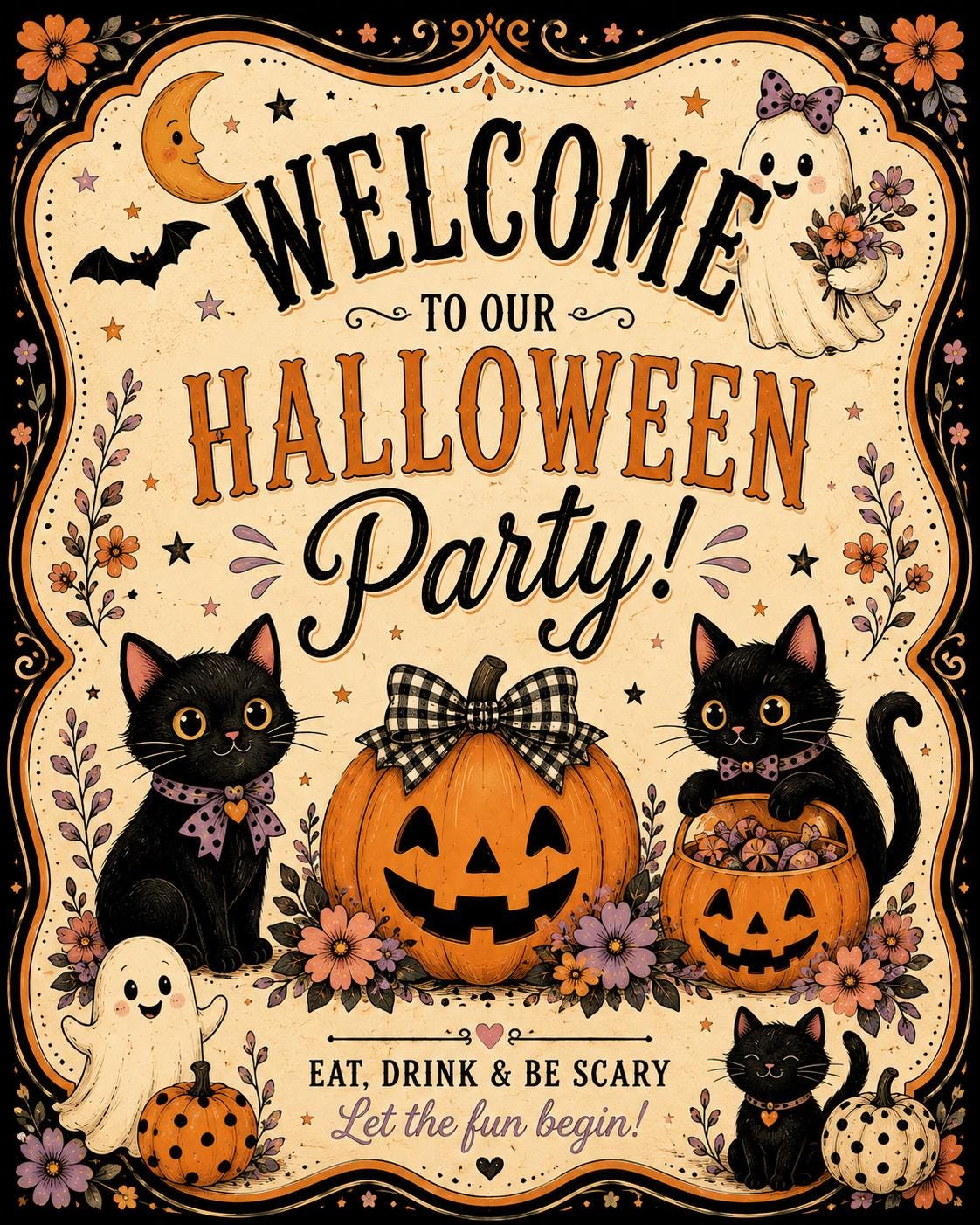 Vintage Halloween Printable Bundle, Masquerade Party Kit, Invitation, Bingo, Signs, Favor Tags & Cupcake Toppers