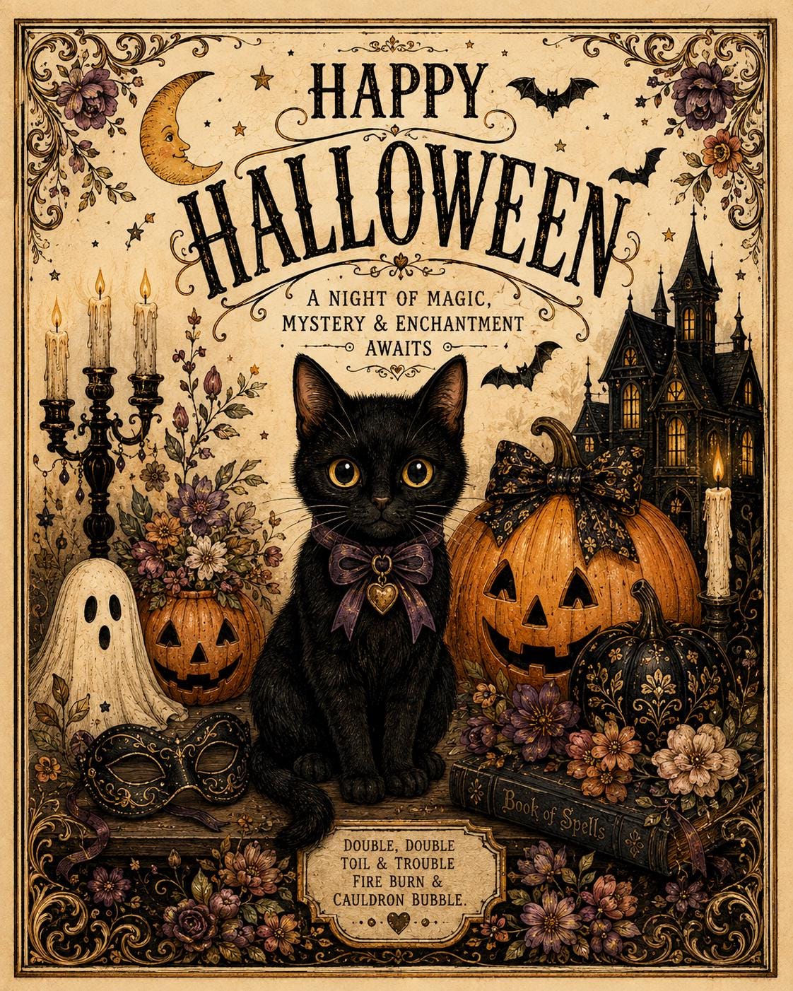 Vintage Halloween Printable Bundle, Masquerade Party Kit, Invitation, Bingo, Signs, Favor Tags & Cupcake Toppers, product view 2