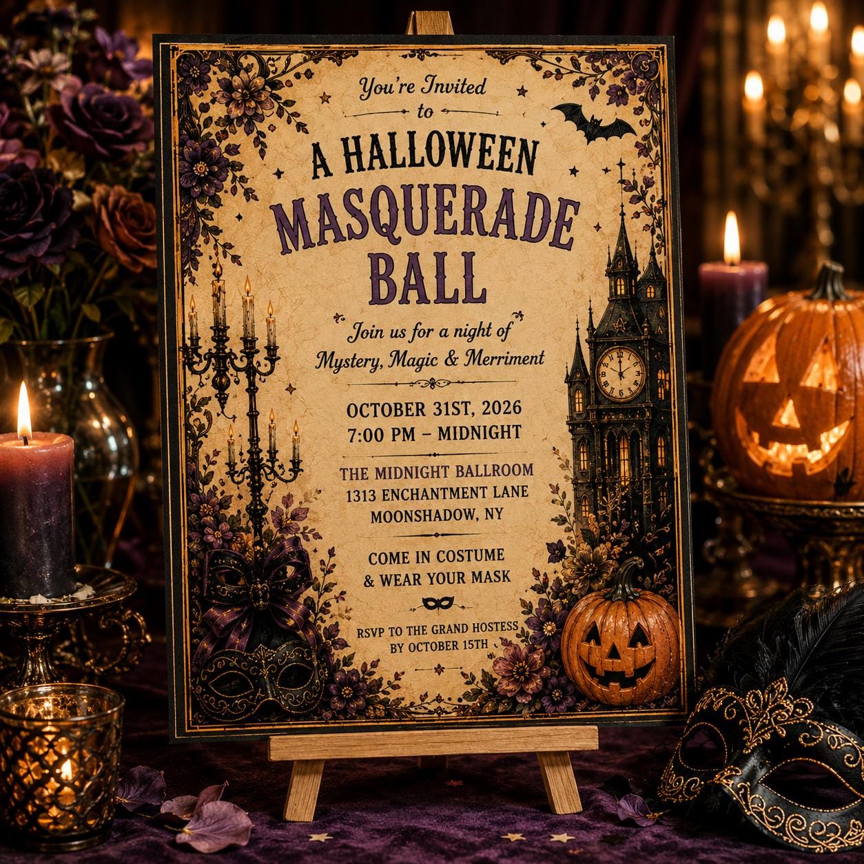 Vintage Halloween Printable Bundle, Masquerade Party Kit, Invitation, Bingo, Signs, Favor Tags & Cupcake Toppers, product view 3