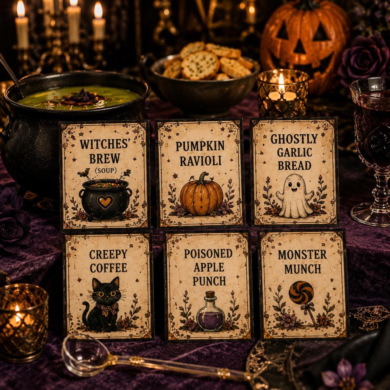 Vintage Halloween Printable Bundle, Masquerade Party Kit, Invitation, Bingo, Signs, Favor Tags & Cupcake Toppers, product view 4