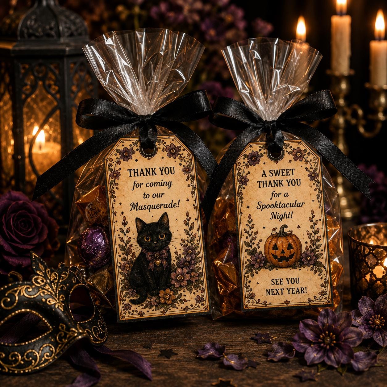 Vintage Halloween Printable Bundle, Masquerade Party Kit, Invitation, Bingo, Signs, Favor Tags & Cupcake Toppers, product view 5