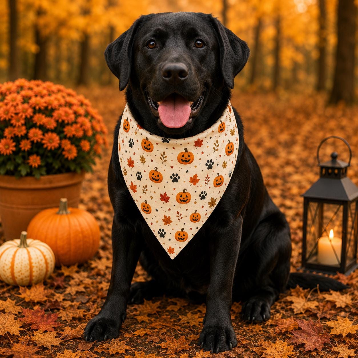 Halloween Pumpkin Leaves Pet Bandana – Clip-On Dog Collar Accessory