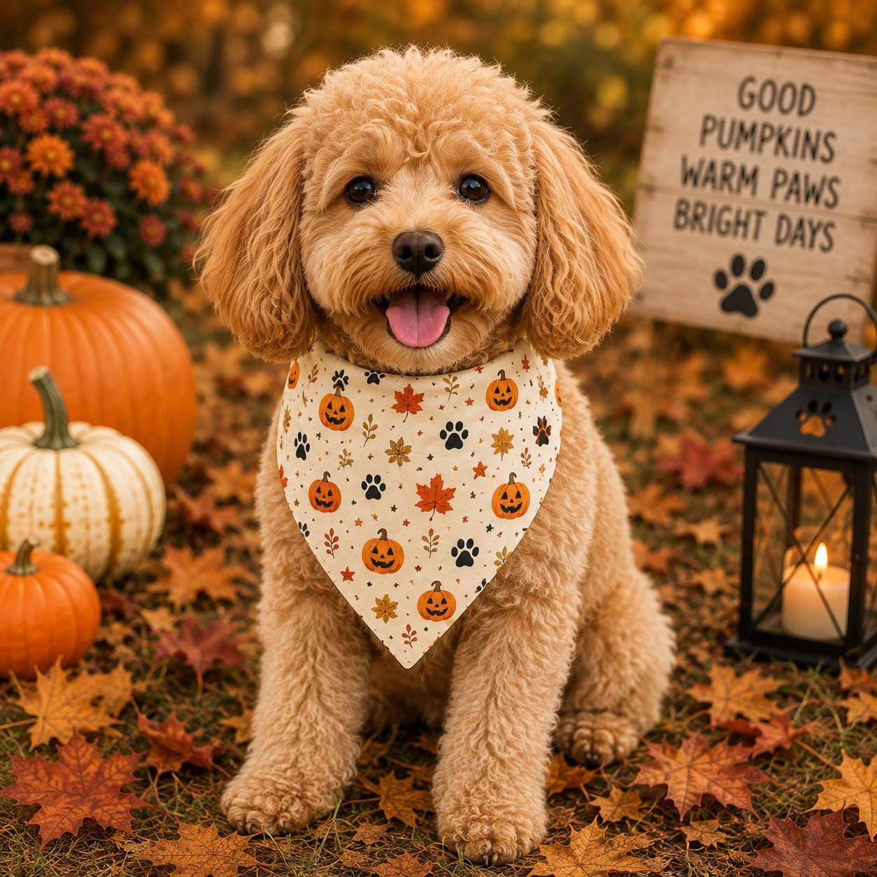 Halloween Pumpkin Leaves Pet Bandana – Clip-On Dog Collar Accessory, product view 2