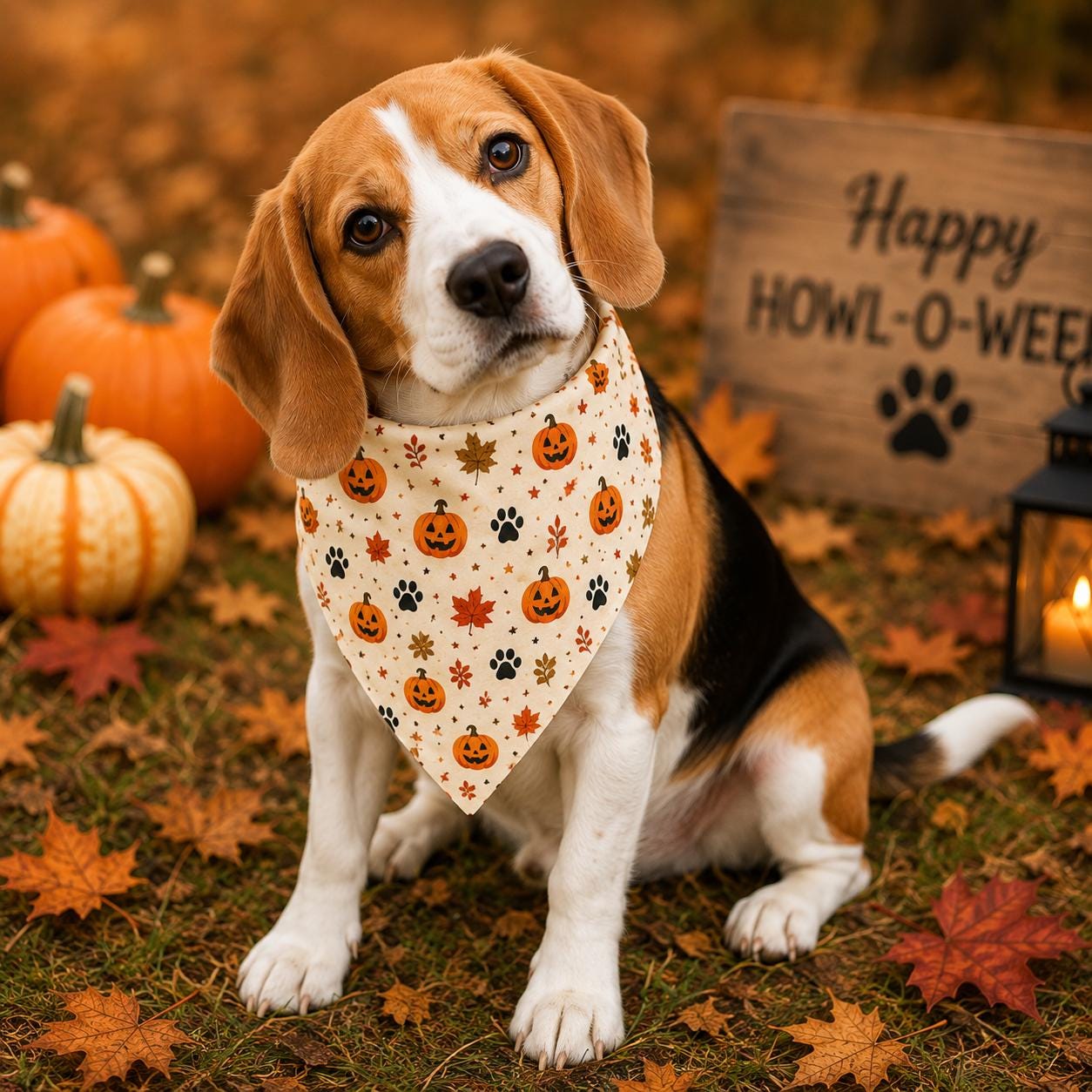 Halloween Pumpkin Leaves Pet Bandana – Clip-On Dog Collar Accessory, product view 3