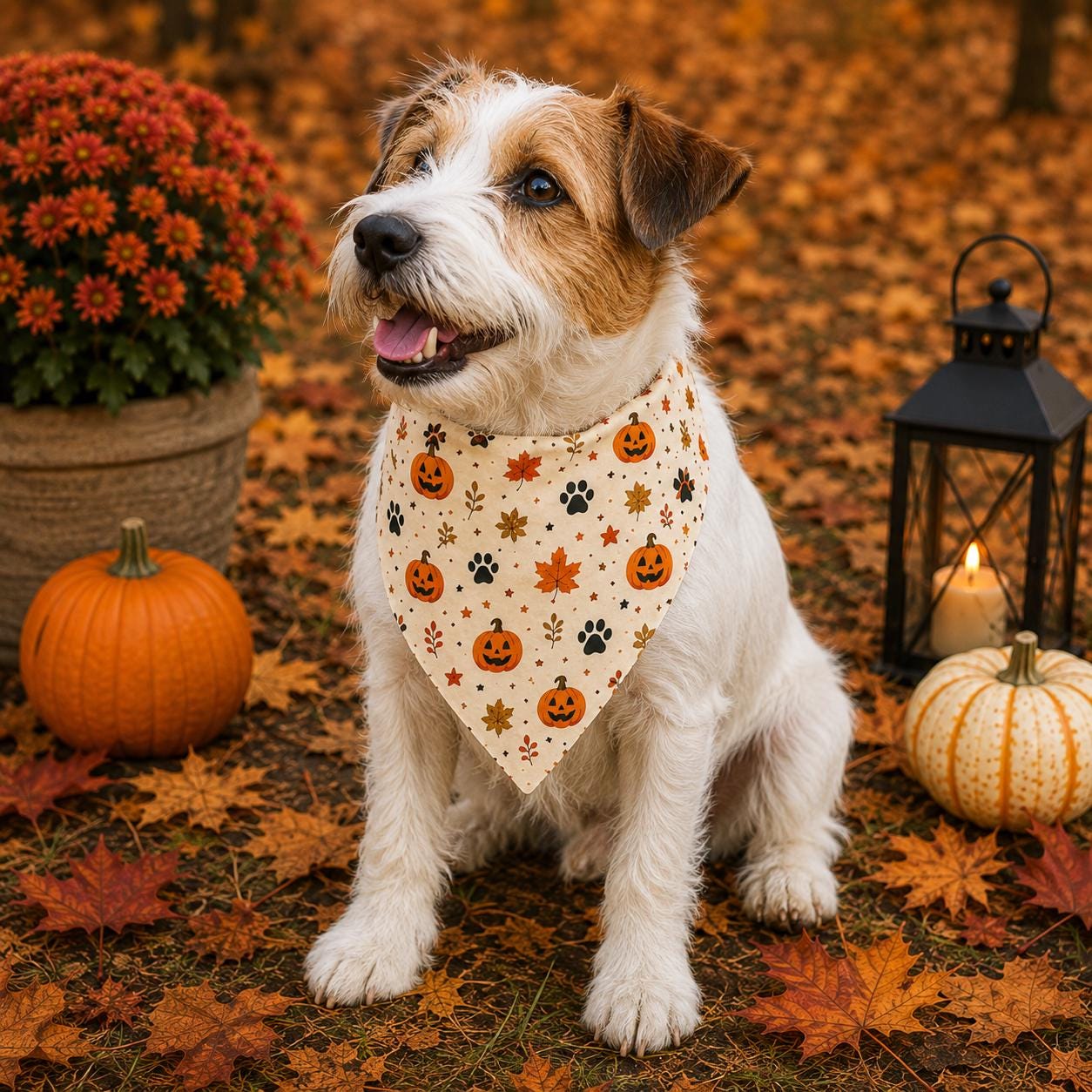 Halloween Pumpkin Leaves Pet Bandana – Clip-On Dog Collar Accessory, product view 4