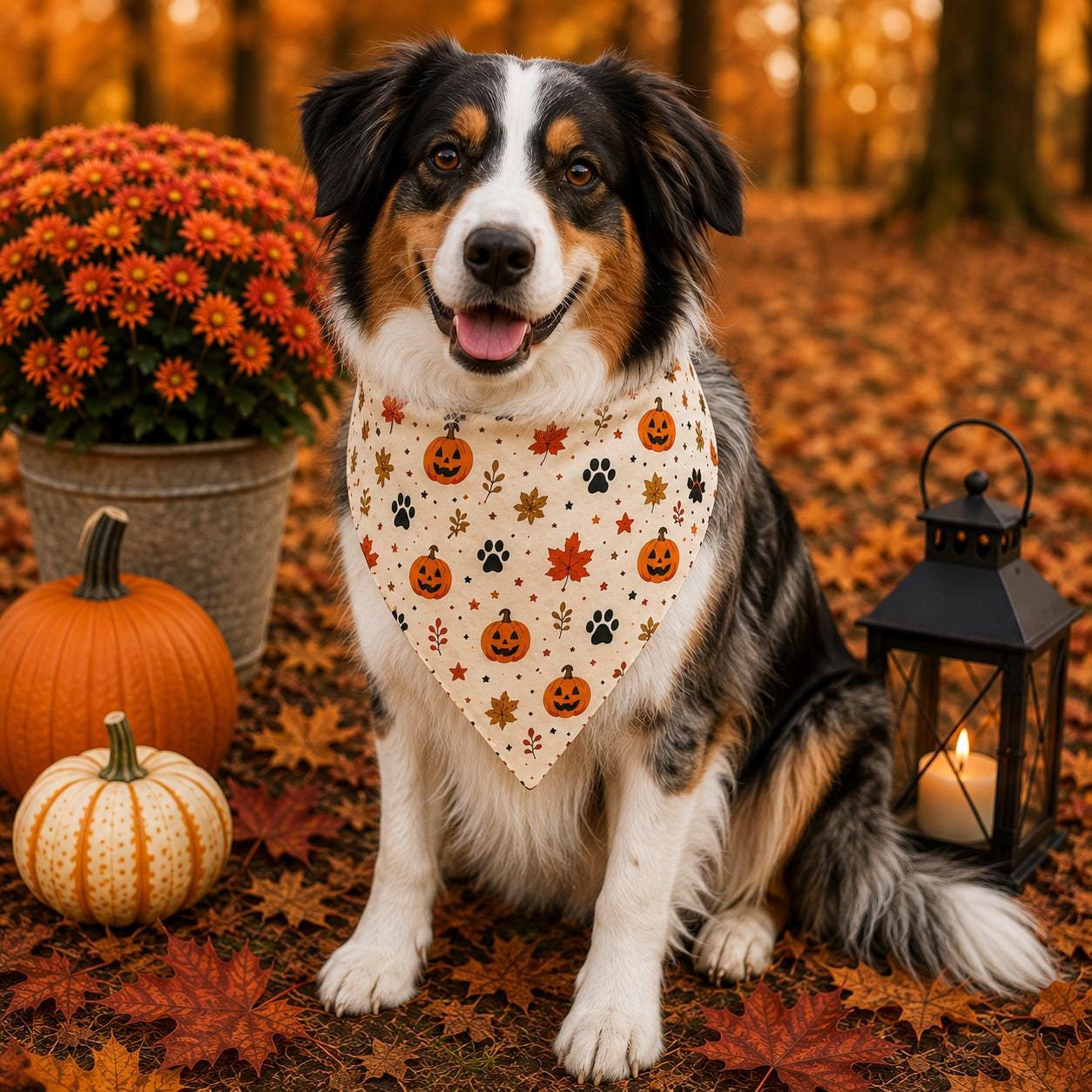 Halloween Pumpkin Leaves Pet Bandana – Clip-On Dog Collar Accessory, product view 5