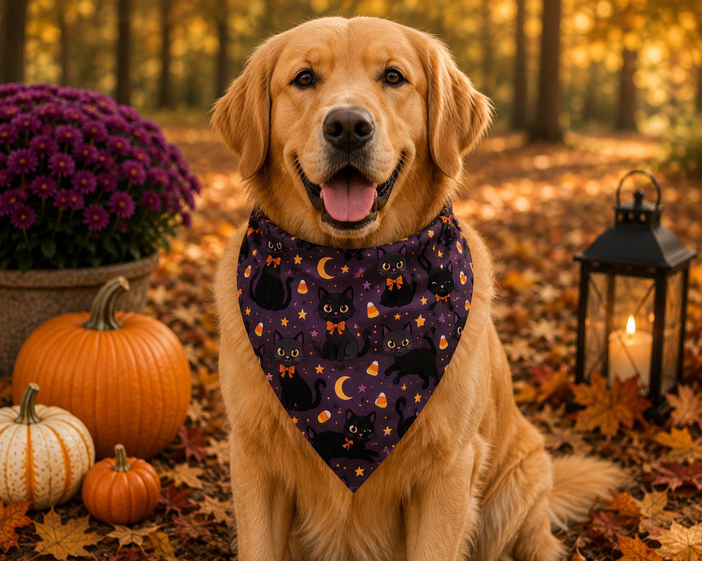 Halloween Clip On Pet Bandana Spooky Candy & Pumpkins Collar Accessory
