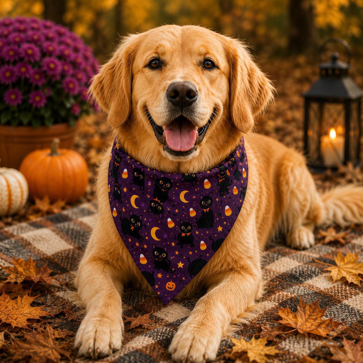Halloween Clip On Pet Bandana Spooky Candy & Pumpkins Collar Accessory, product view 2