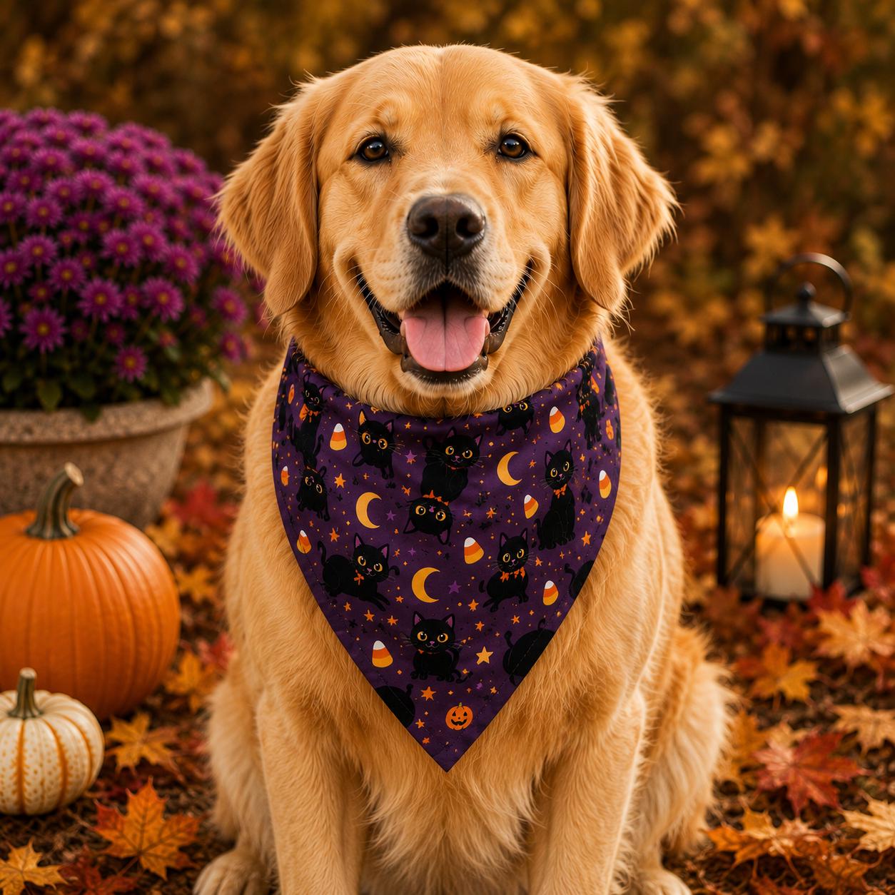 Halloween Clip On Pet Bandana Spooky Candy & Pumpkins Collar Accessory, product view 3