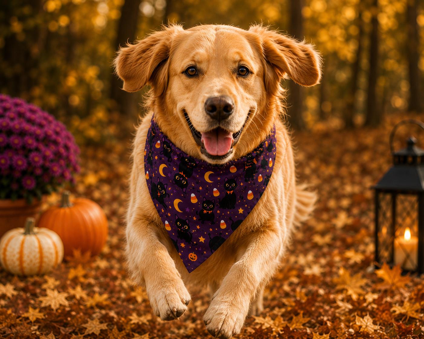 Halloween Clip On Pet Bandana Spooky Candy & Pumpkins Collar Accessory, product view 4