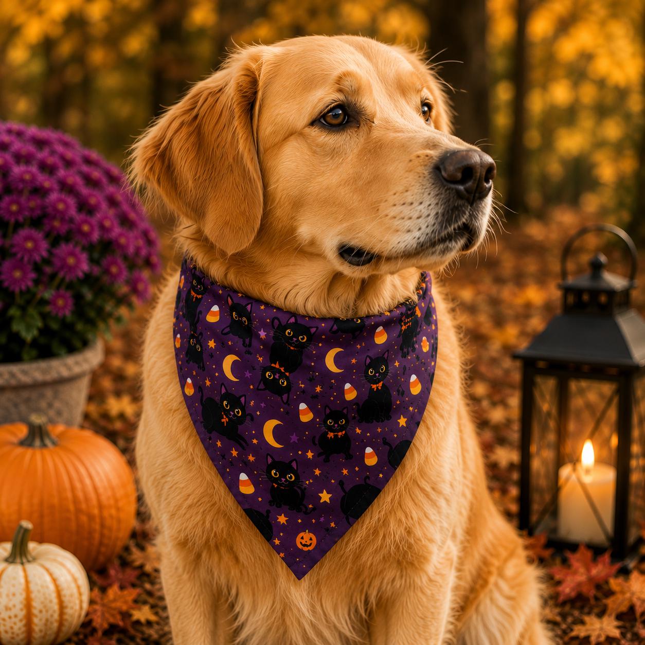 Halloween Clip On Pet Bandana Spooky Candy & Pumpkins Collar Accessory, product view 5