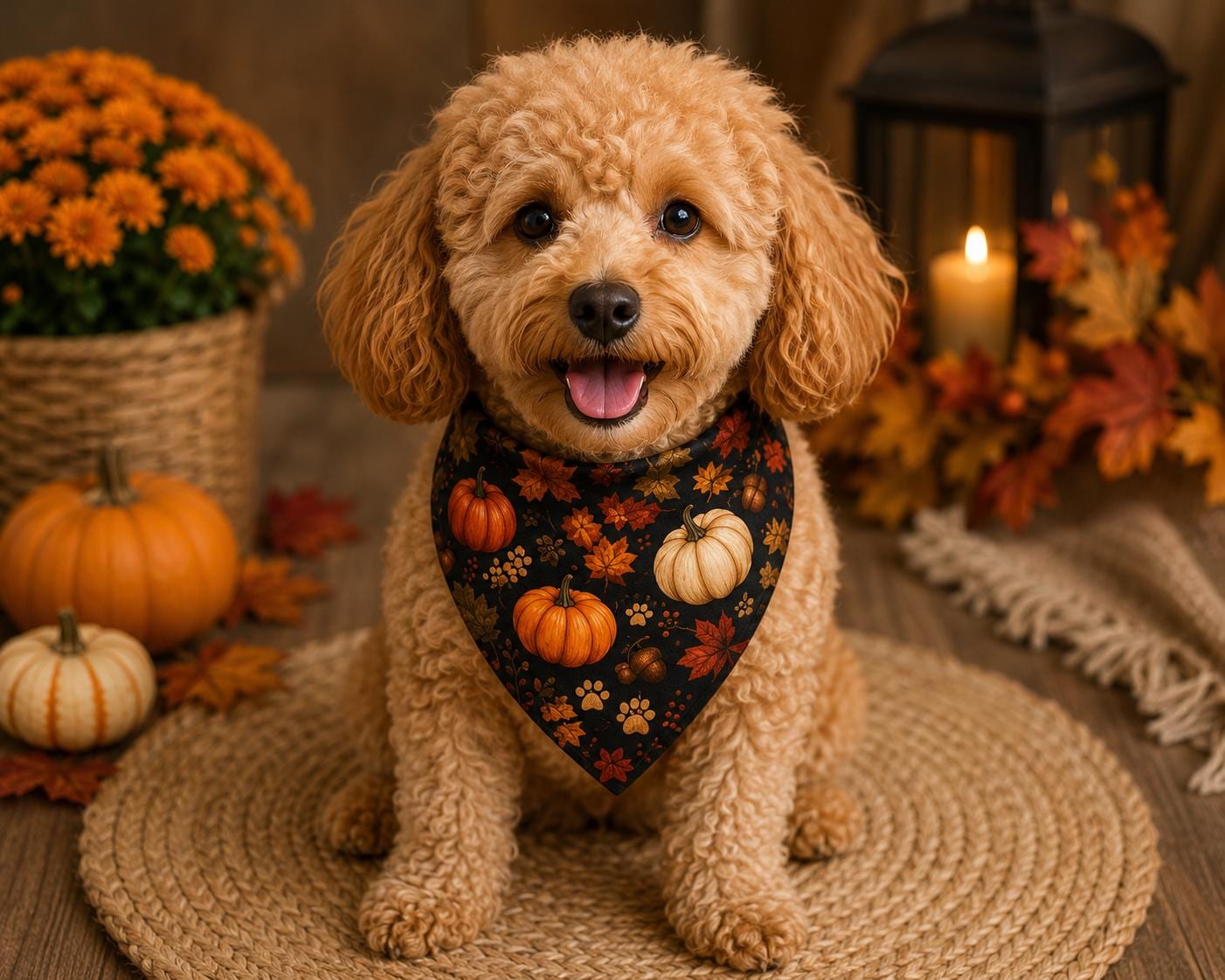Clip-On Pet Bandana Autumn Pumpkins Leaves Fall Bandana for Dogs Cats