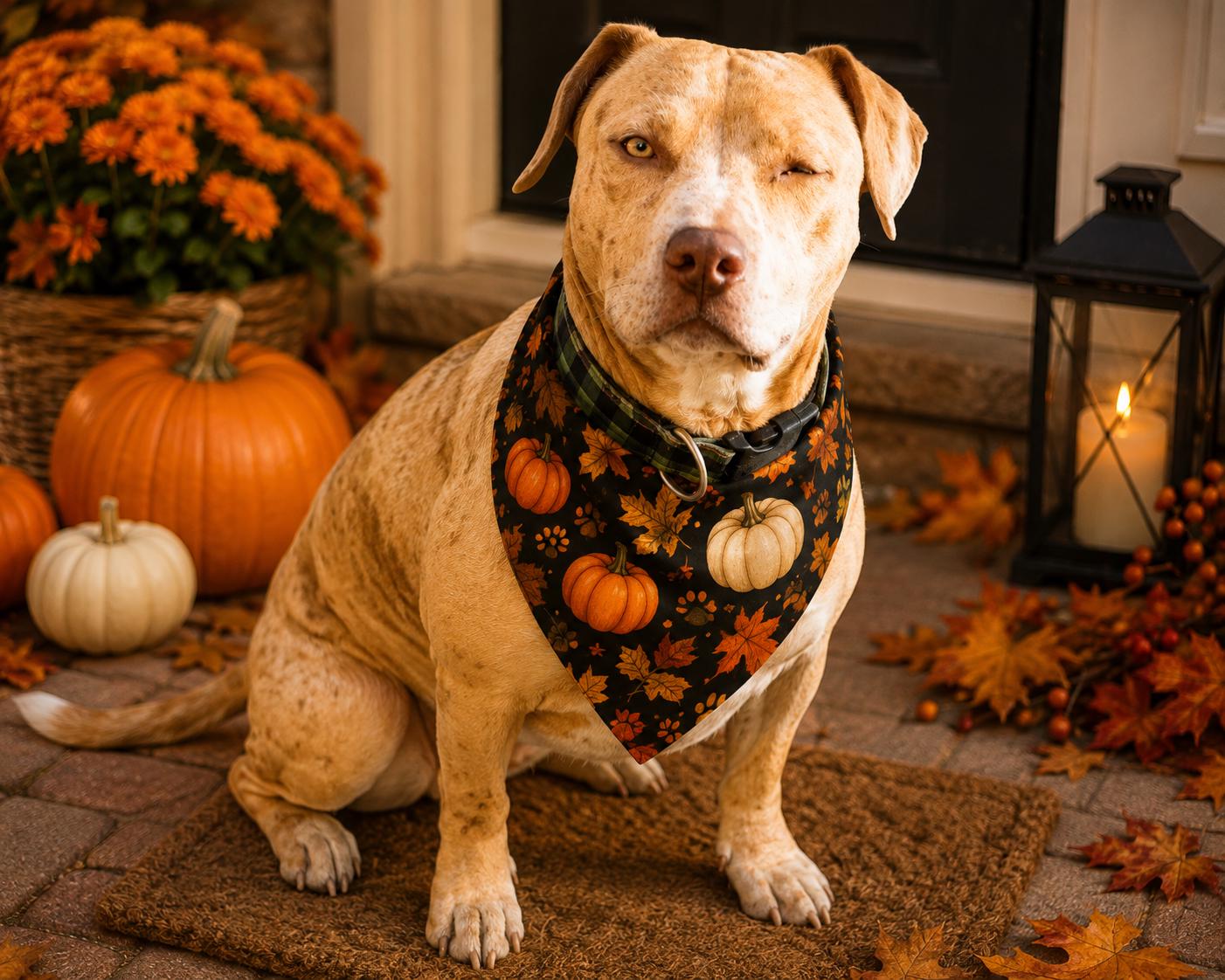 Clip-On Pet Bandana Autumn Pumpkins Leaves Fall Bandana for Dogs Cats, product view 2