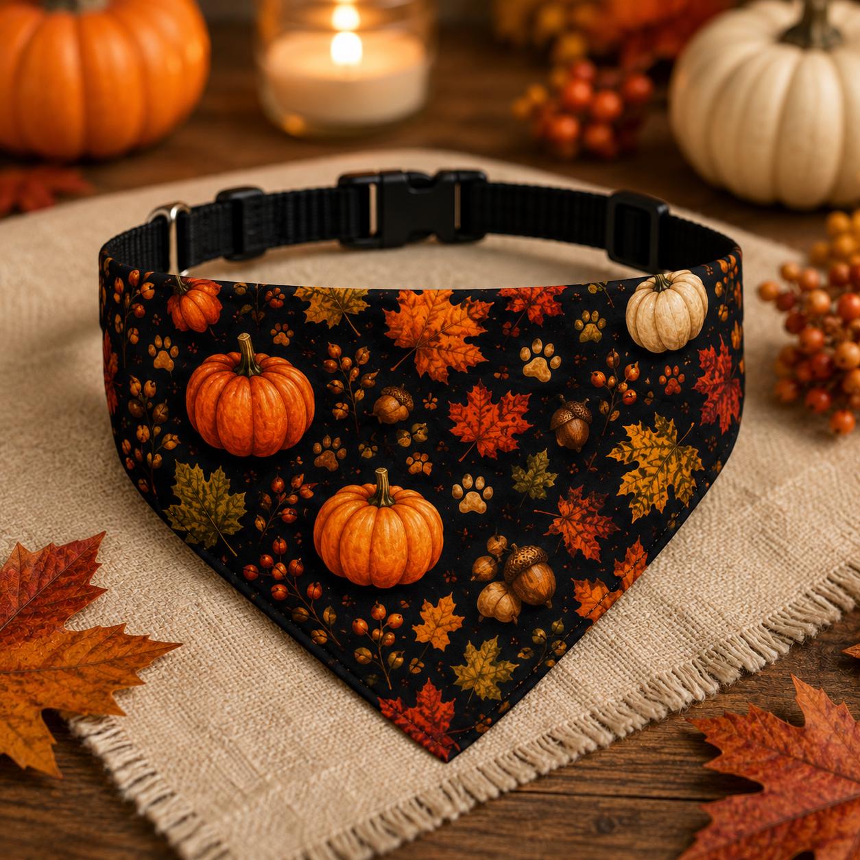Clip-On Pet Bandana Autumn Pumpkins Leaves Fall Bandana for Dogs Cats, product view 3