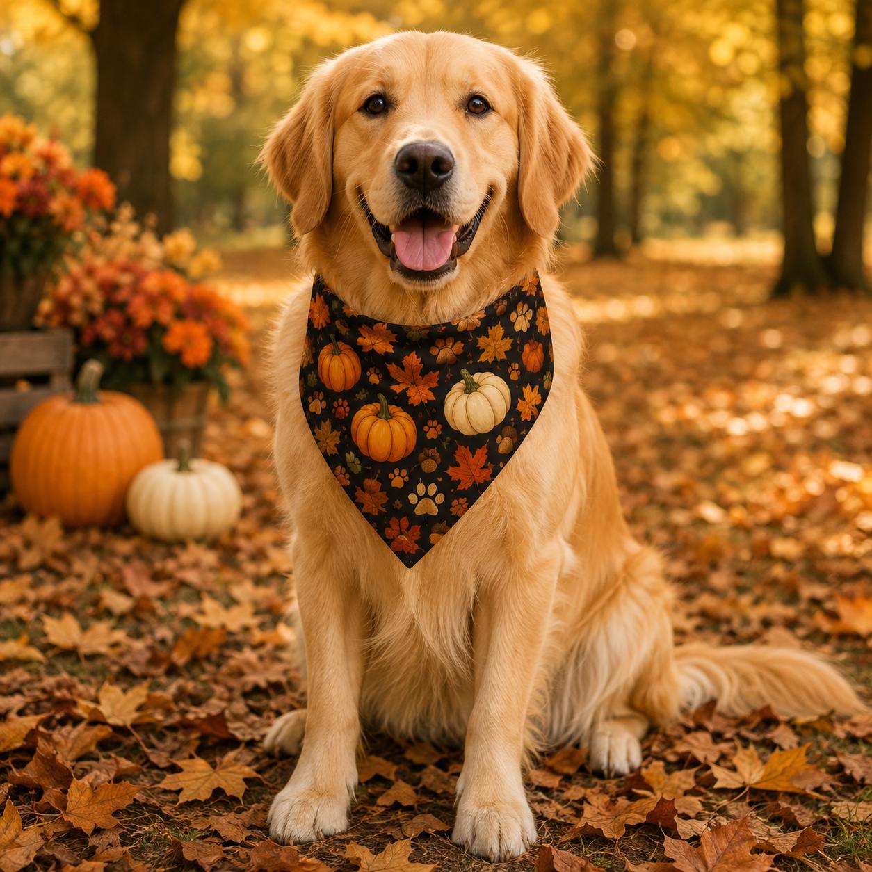 Clip-On Pet Bandana Autumn Pumpkins Leaves Fall Bandana for Dogs Cats, product view 4