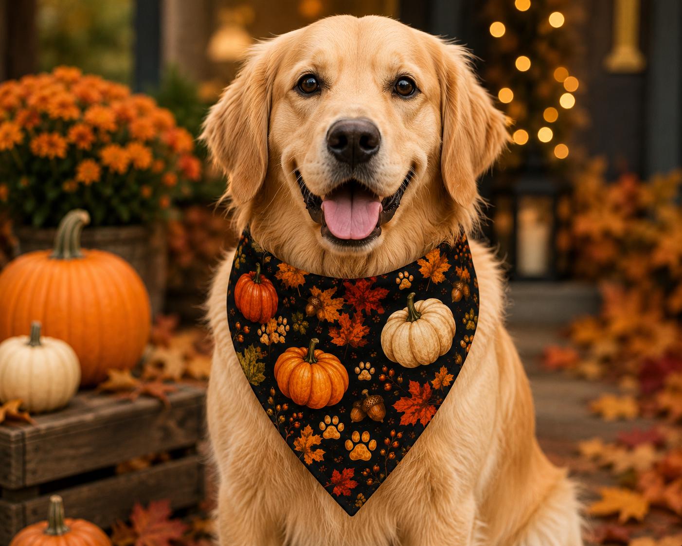 Clip-On Pet Bandana Autumn Pumpkins Leaves Fall Bandana for Dogs Cats, product view 6