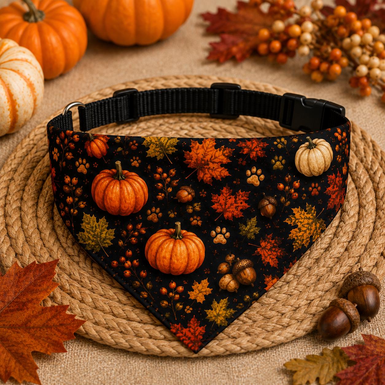 Clip-On Pet Bandana Autumn Pumpkins Leaves Fall Bandana for Dogs Cats, product view 7