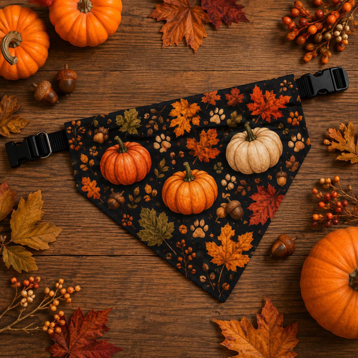 Clip-On Pet Bandana Autumn Pumpkins Leaves Fall Bandana for Dogs Cats, product view 8