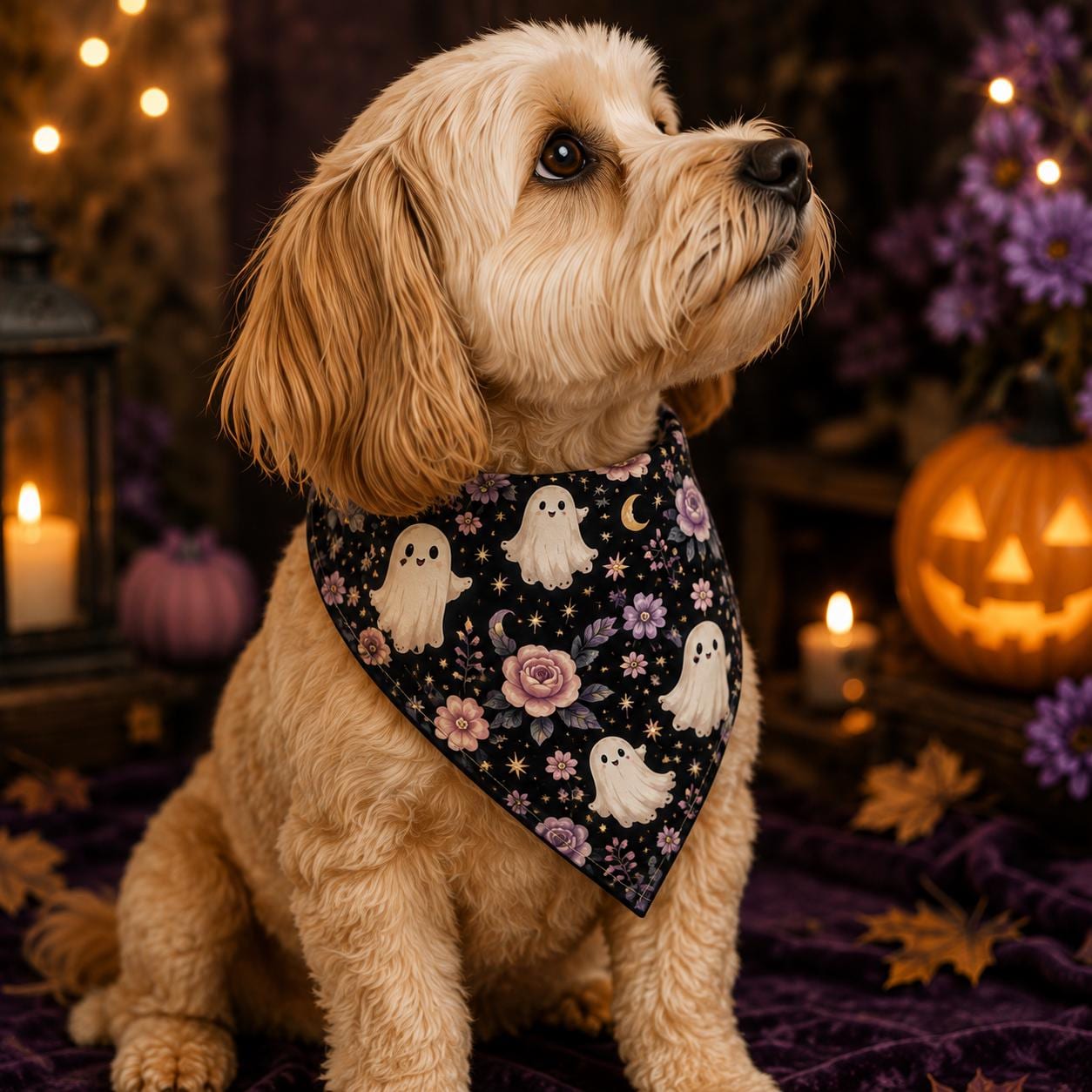 Halloween Ghost Floral Clip On Pet Bandana