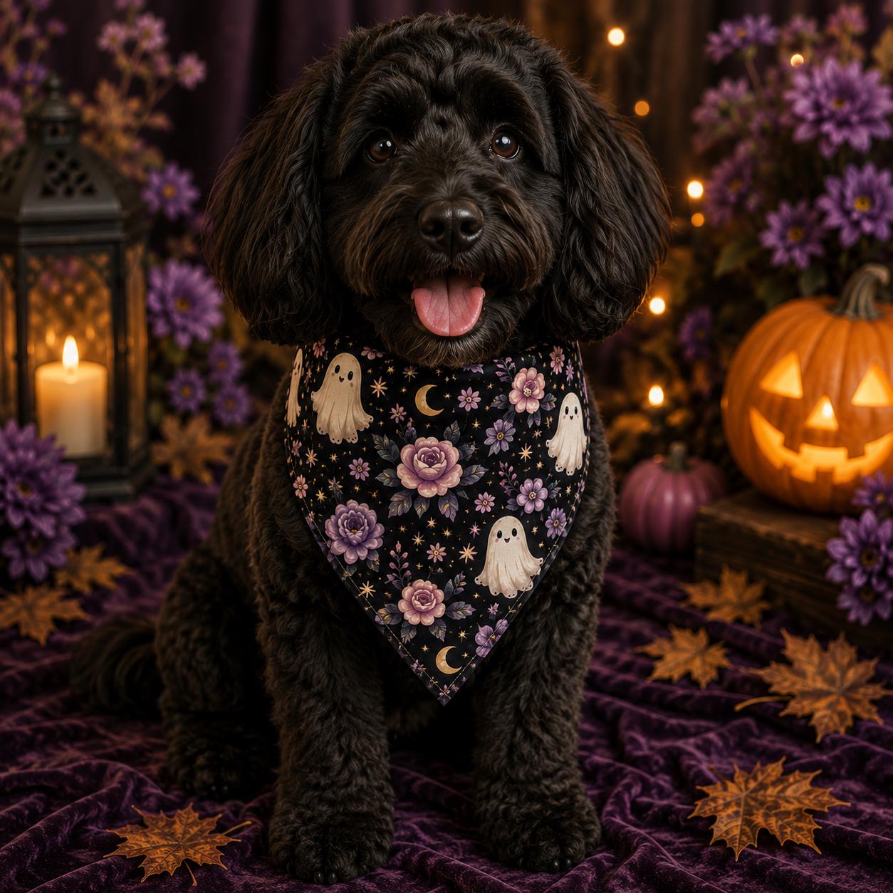 Halloween Ghost Floral Clip On Pet Bandana, product view 2