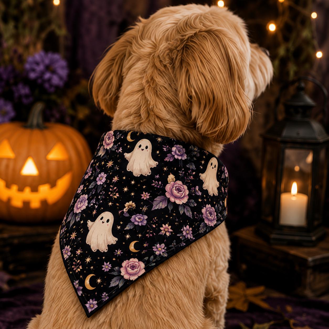 Halloween Ghost Floral Clip On Pet Bandana, product view 3