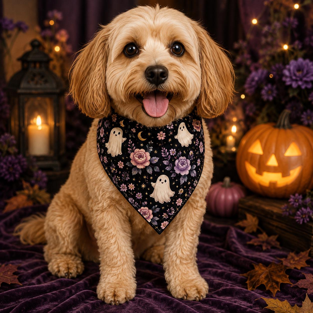 Halloween Ghost Floral Clip On Pet Bandana, product view 4