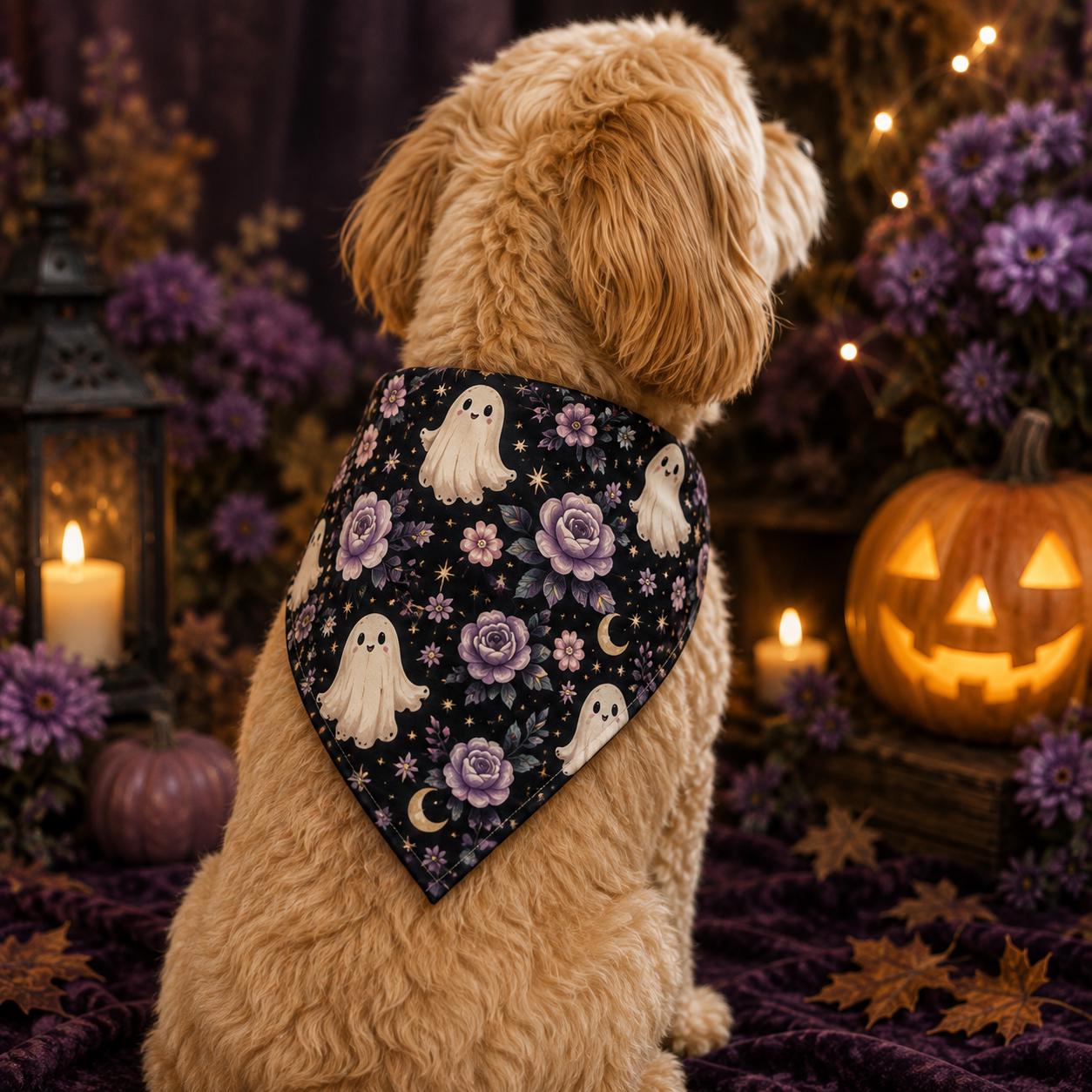 Halloween Ghost Floral Clip On Pet Bandana, product view 5