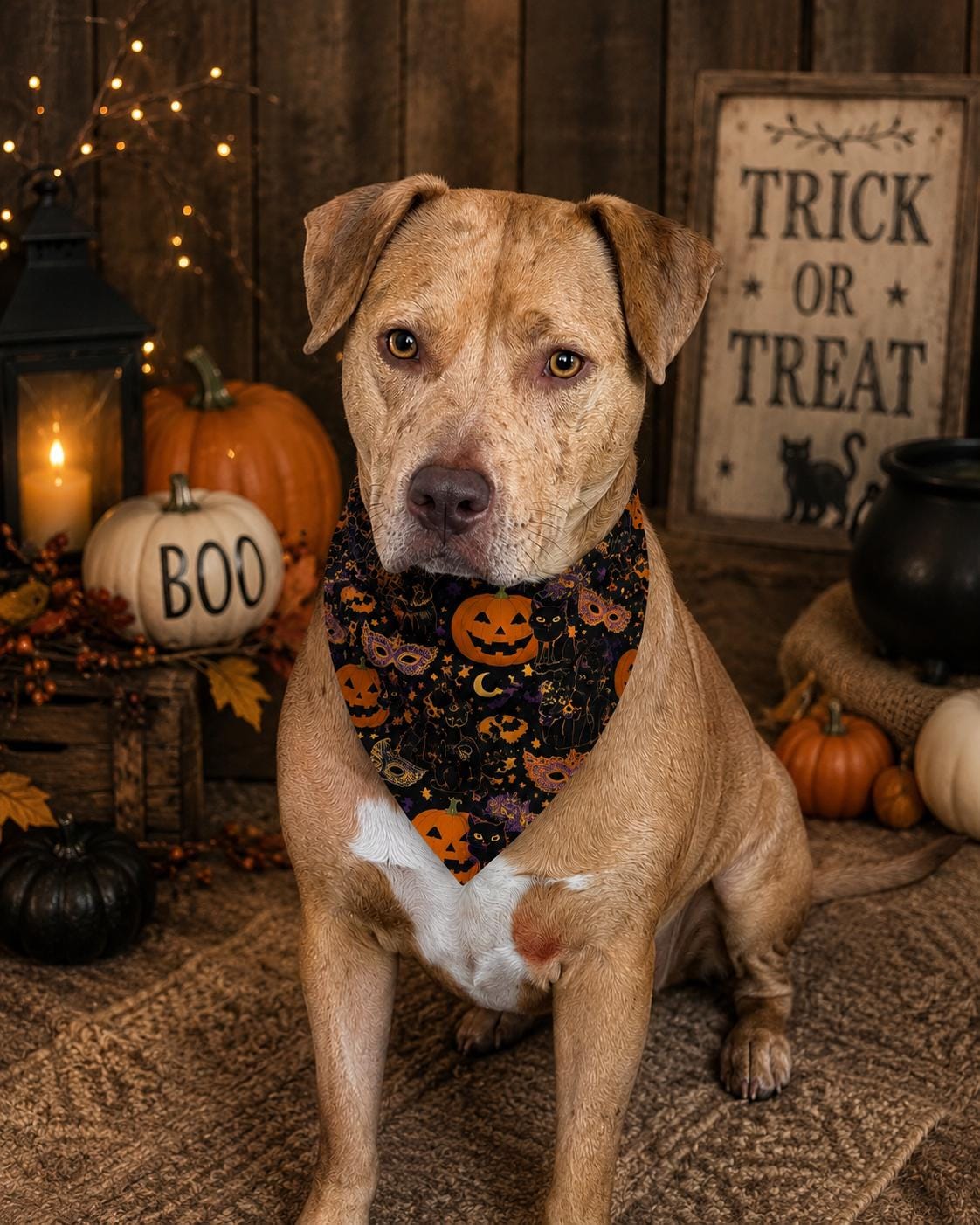 Halloween Pumpkin Clip On Pet Bandana Spooky Jack-O Lantern Collar Accessory