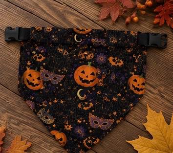 Halloween Pumpkin Clip On Pet Bandana Spooky Jack-O Lantern Collar Accessory, product view 5