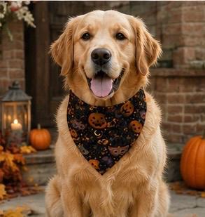 Halloween Pumpkin Clip On Pet Bandana Spooky Jack-O Lantern Collar Accessory, product view 6