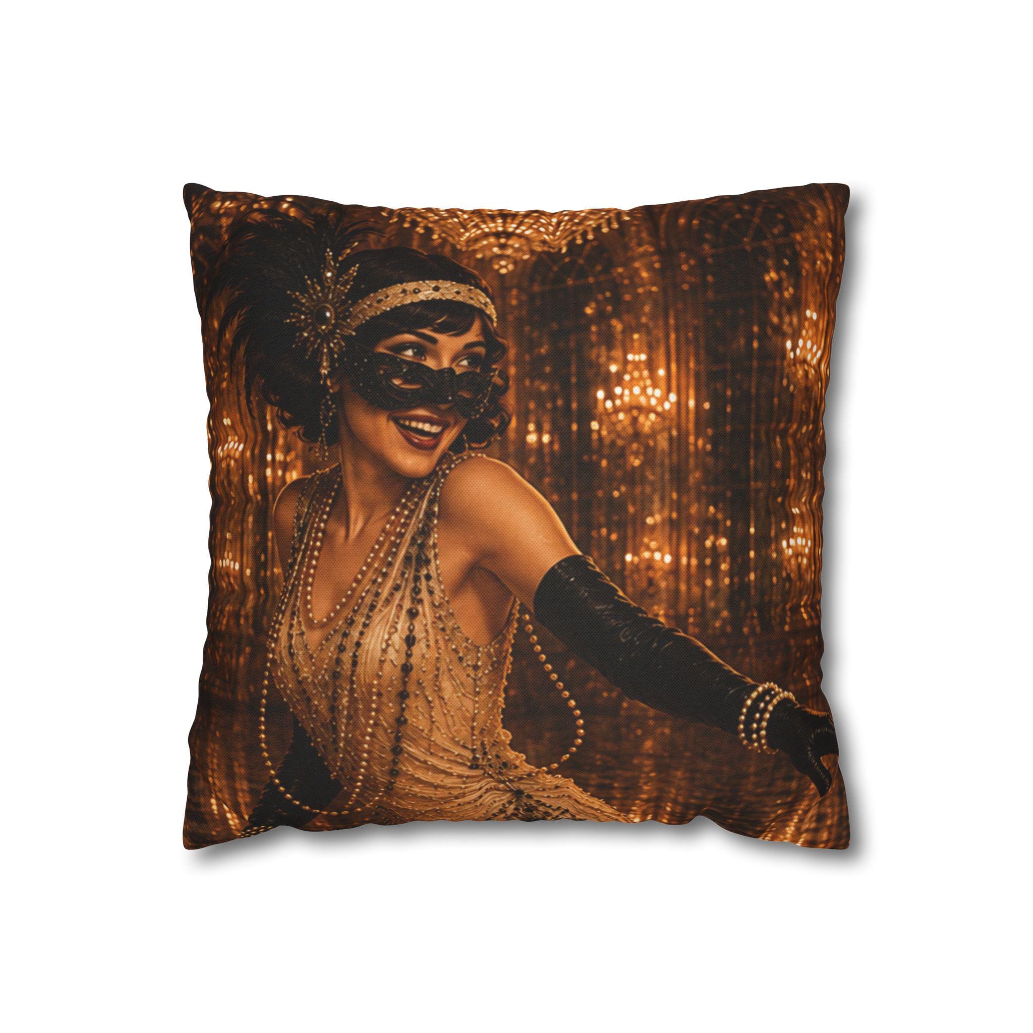 Vintage Masquerade Pillowcase — 1920s Flapper Decorative Throw Pillow