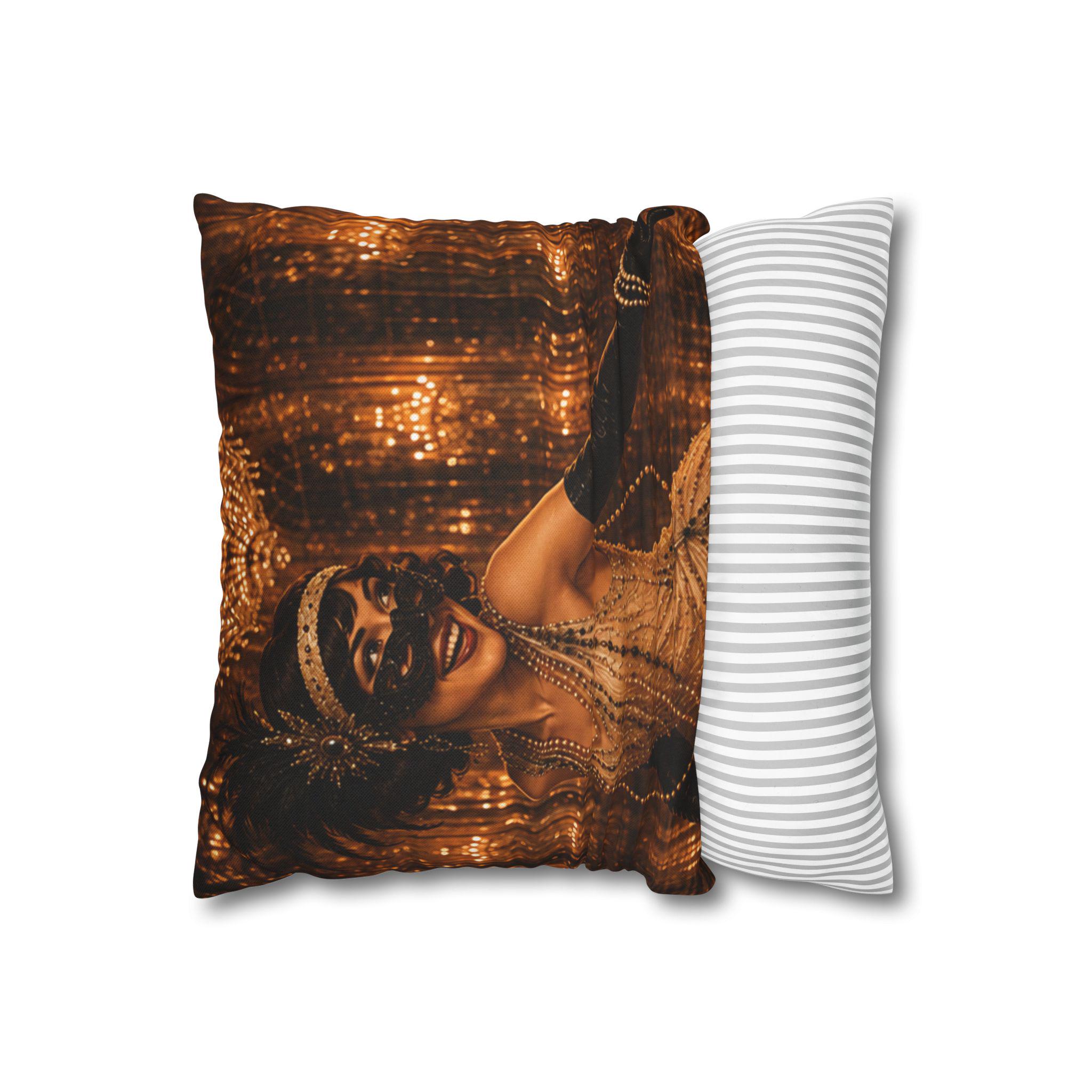 Vintage Masquerade Pillowcase — 1920s Flapper Decorative Throw Pillow, product view 2