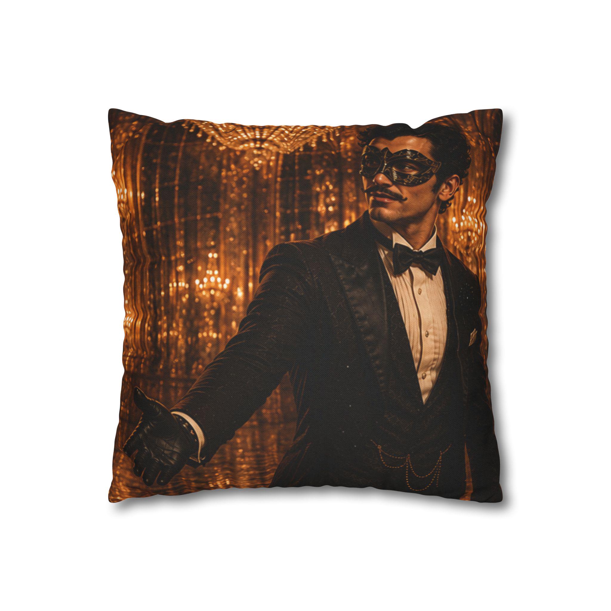 Vintage Masquerade Pillowcase — 1920s Flapper Decorative Throw Pillow, product view 3