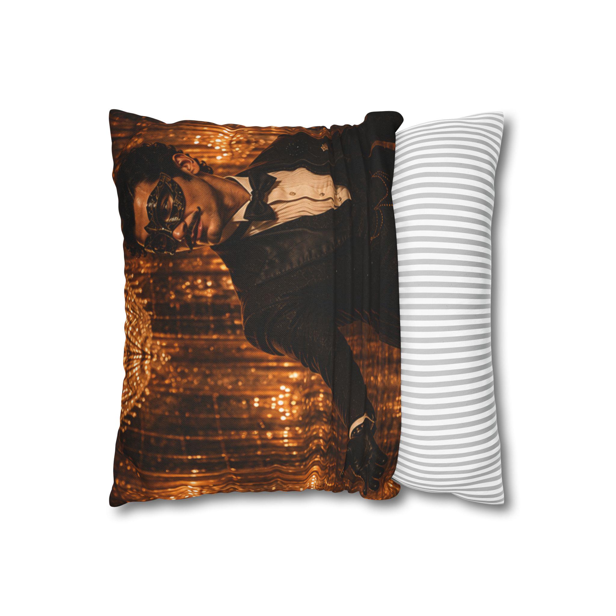 Vintage Masquerade Pillowcase — 1920s Flapper Decorative Throw Pillow, product view 4