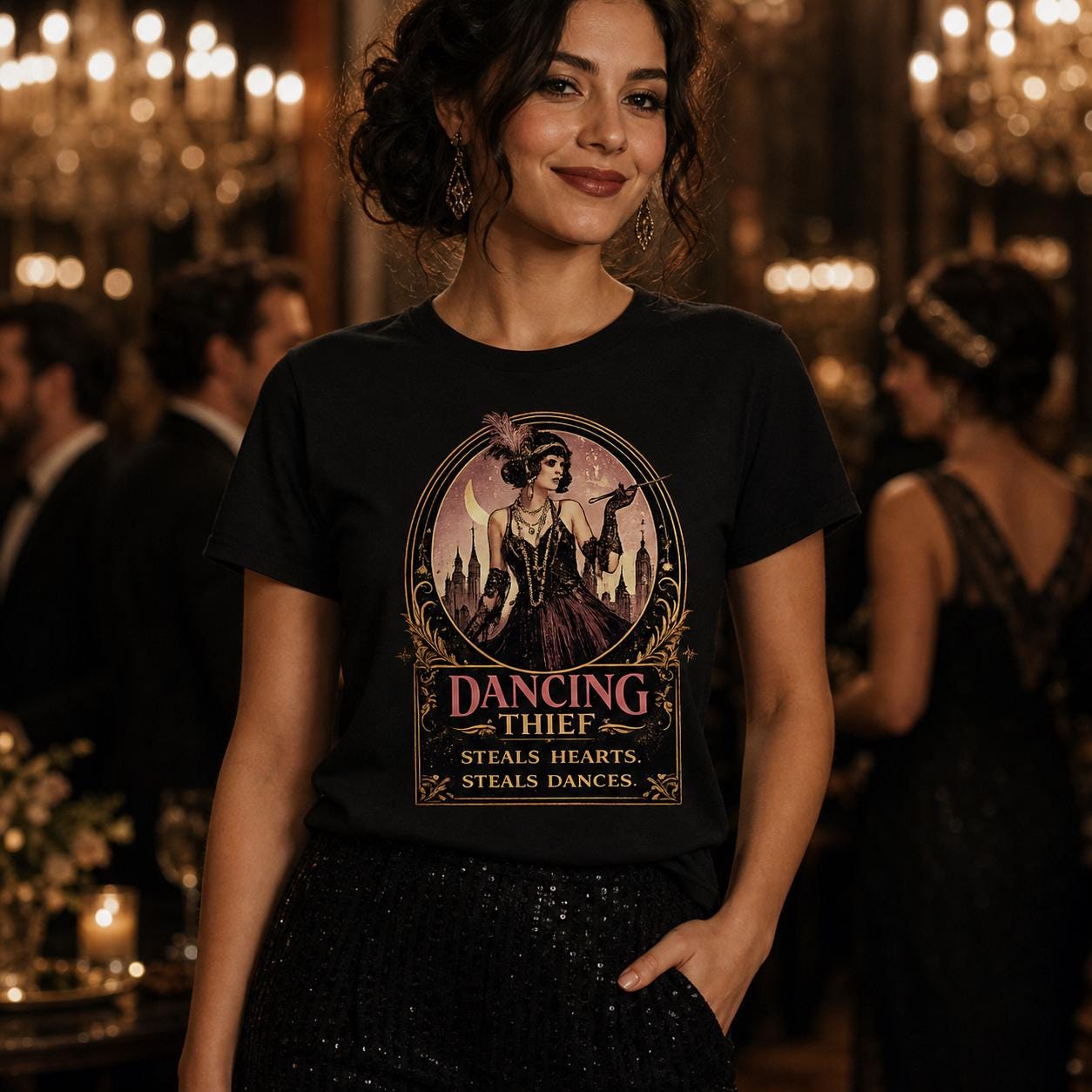 Masquerade Ball T Shirt Dancing Thief Vintage Masque Graphic, product view 2