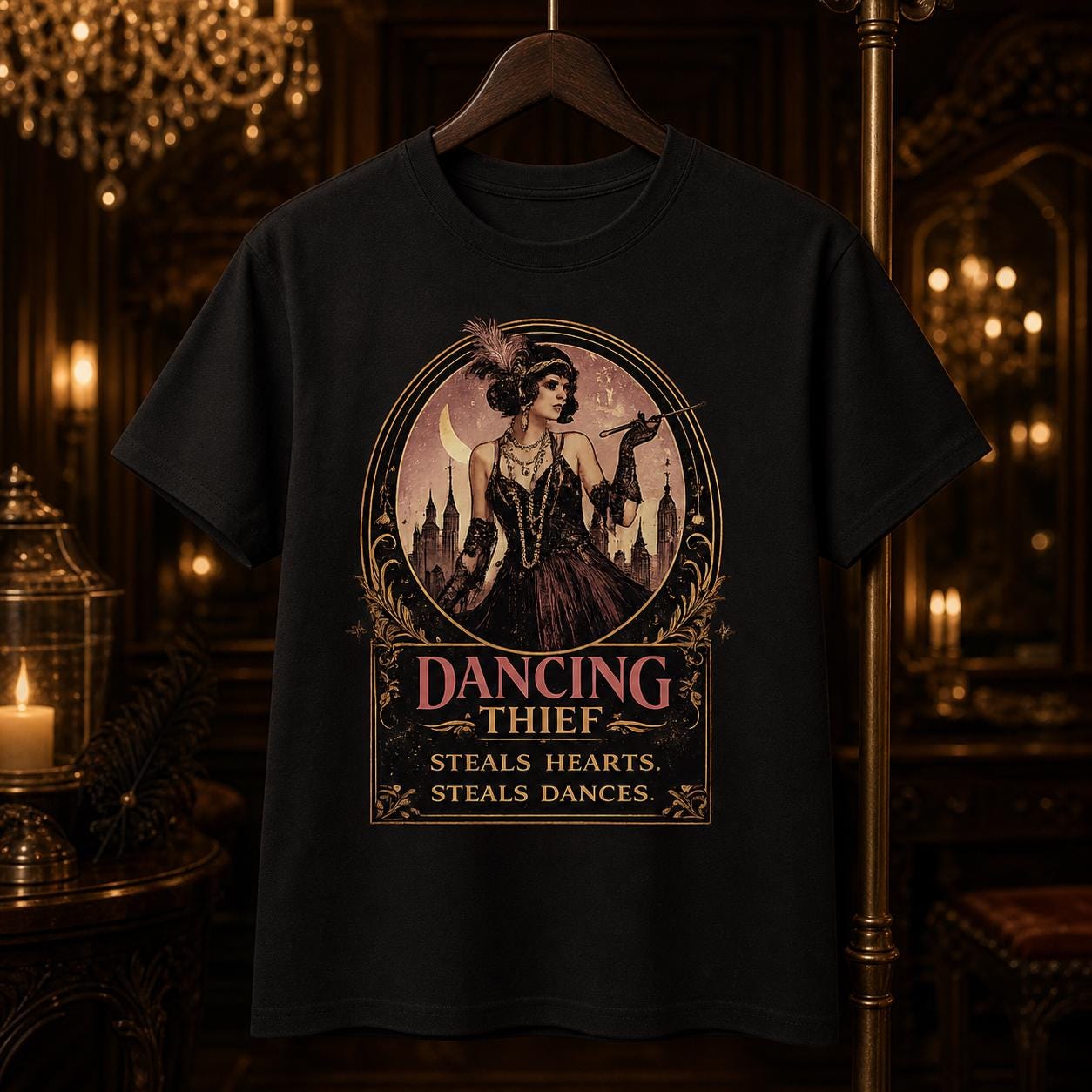 Masquerade Ball T Shirt Dancing Thief Vintage Masque Graphic, product view 3